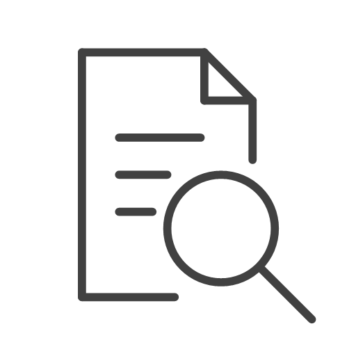 Icon of a document with a magnifying glass.