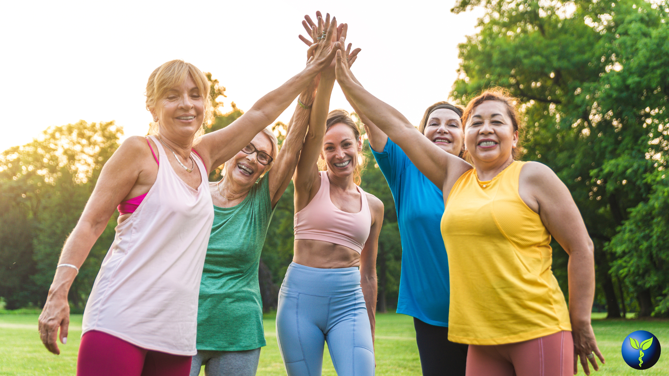 Group of healthy, active women celebrating together.