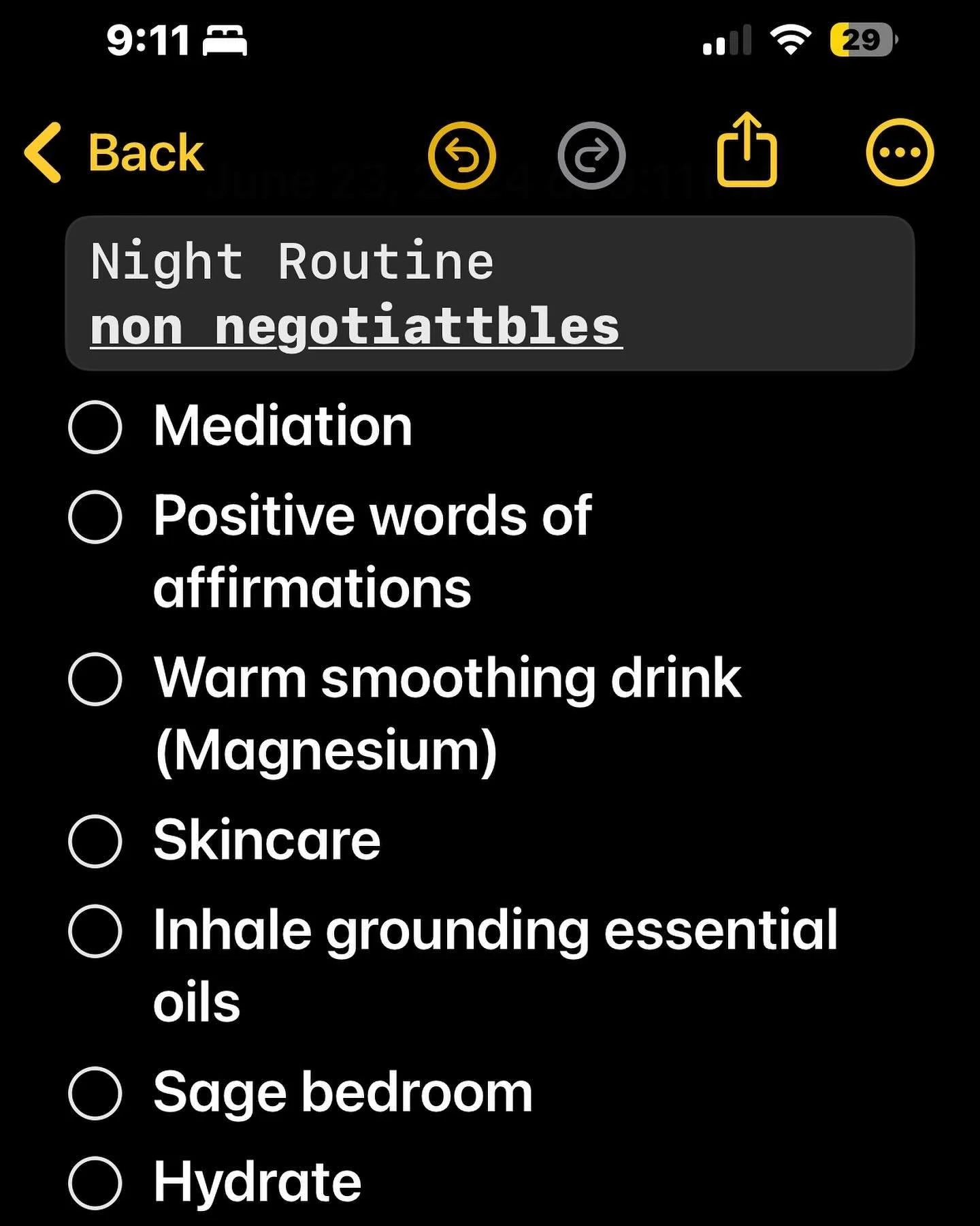 What are your non-negotiable bedtime routines? π€π΄
Comment yours down below! ππΌππΌππΌ
At 9 PM, my phone goes on do not disturb and night shift mode. I begin winding down to ensure I get enough sleep and feel well-rested in the morning. Sleep i