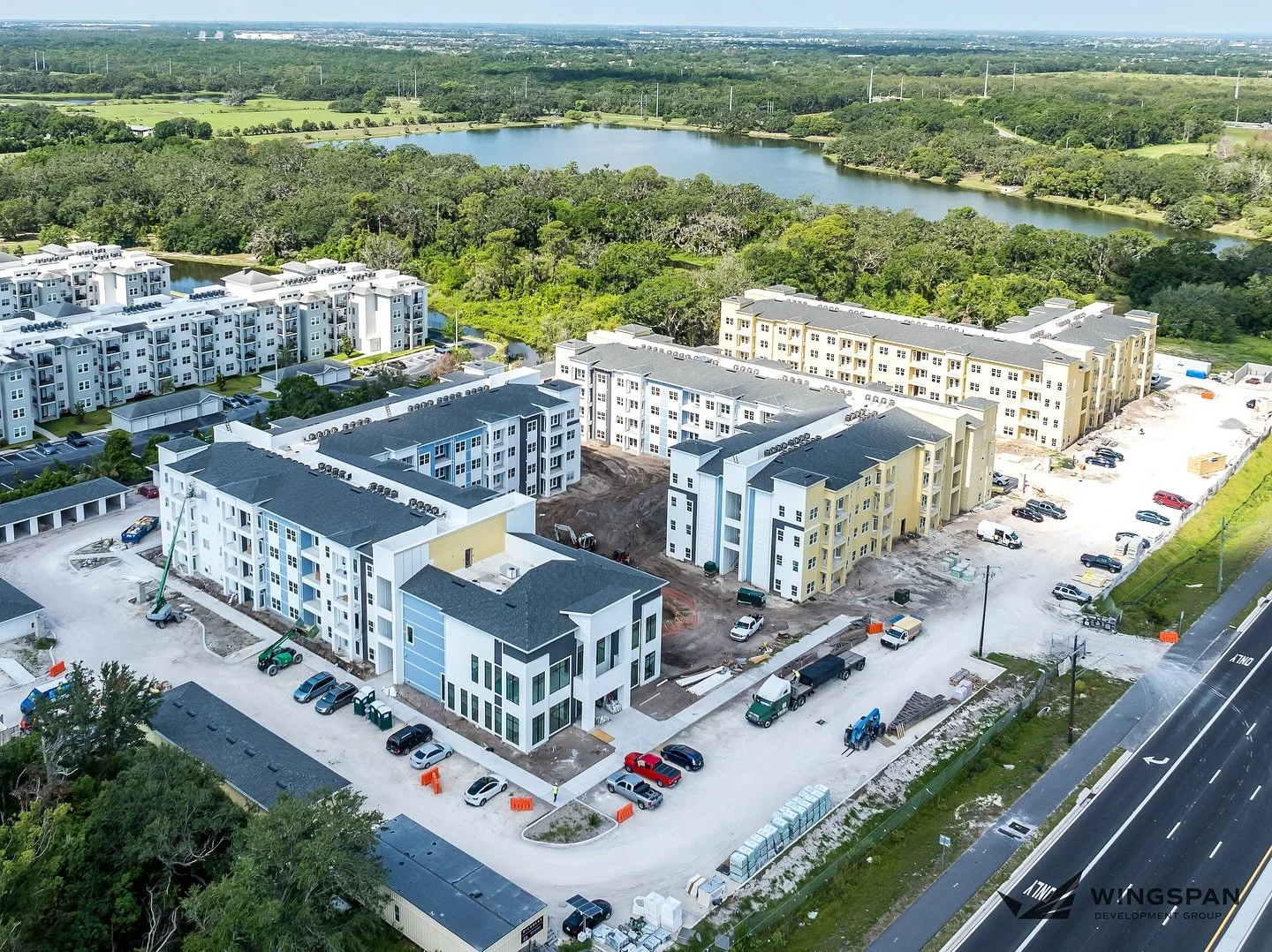 Wonderful views from The Whitt! Progress is really picking up across the site. Check out the latest aerial views to see it all coming together!
Building 1 is getting finishes like cabinets, appliances, and flooring, with air conditioning starting