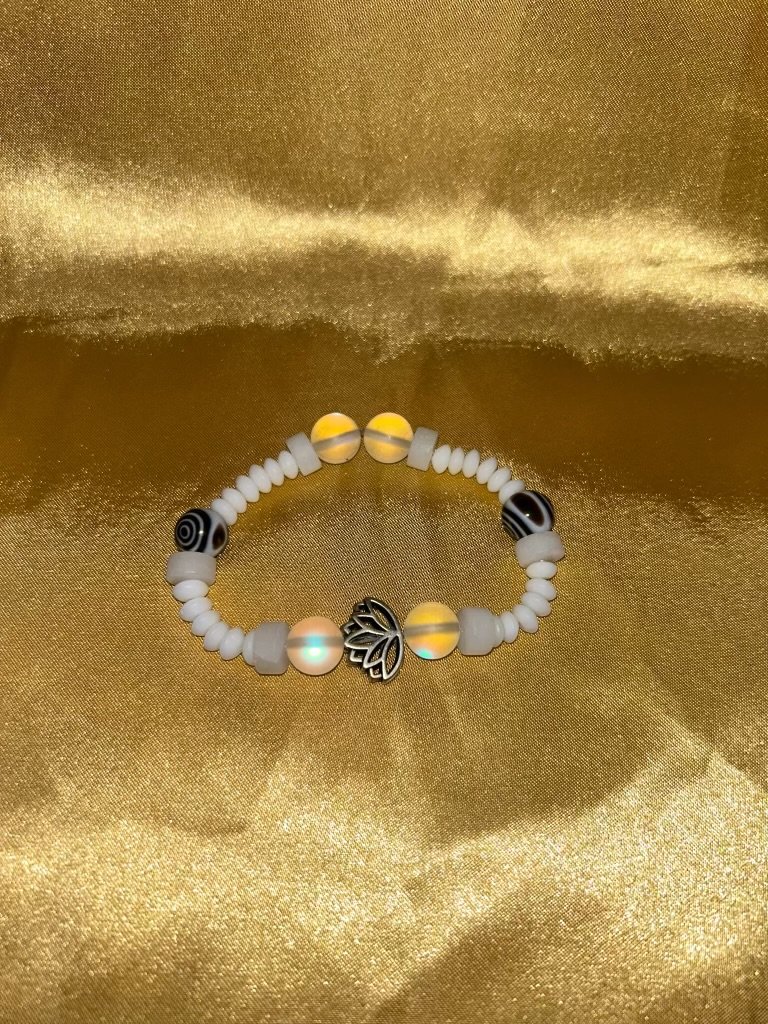 Beaded Bracelet with Lotus Charm