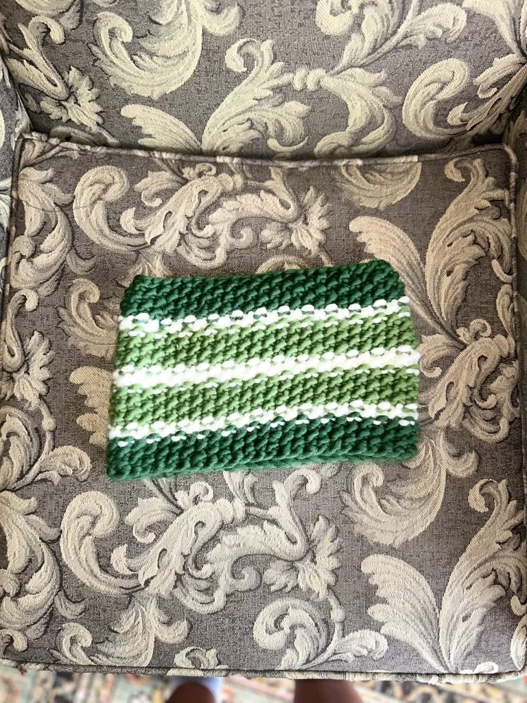 Green and White Knitted Scarf