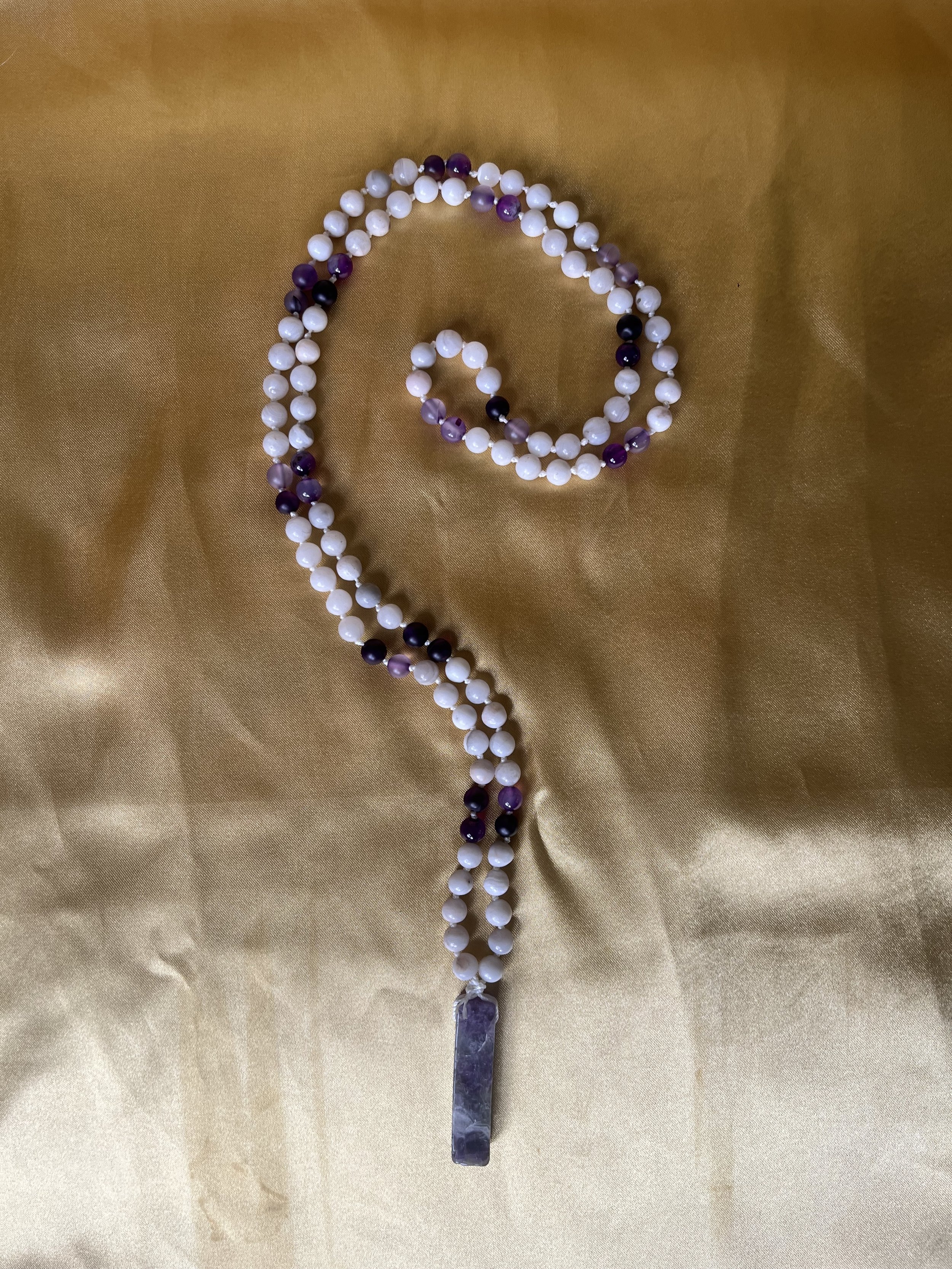 White and Purple Mala Necklace