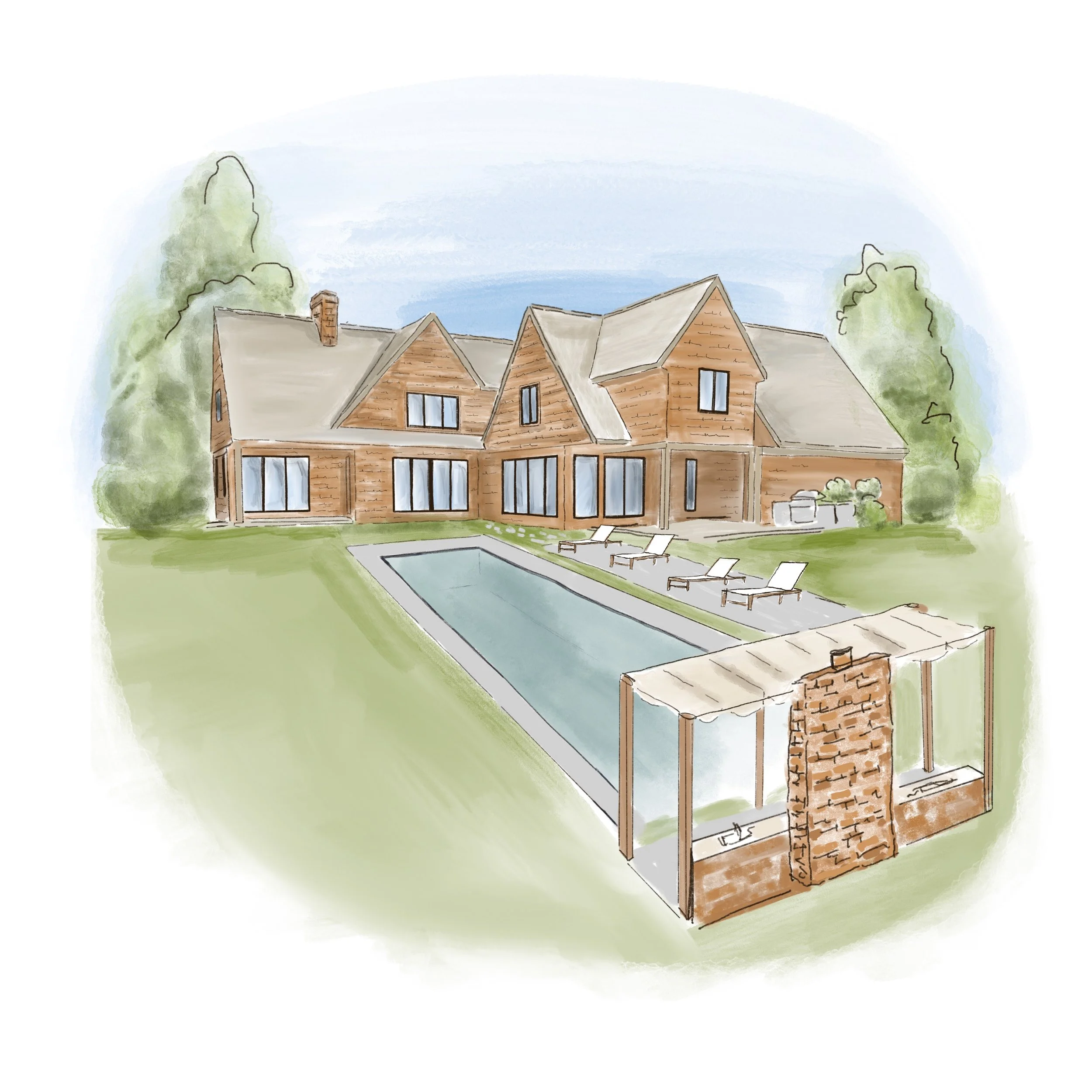 Home with pool custom illustration