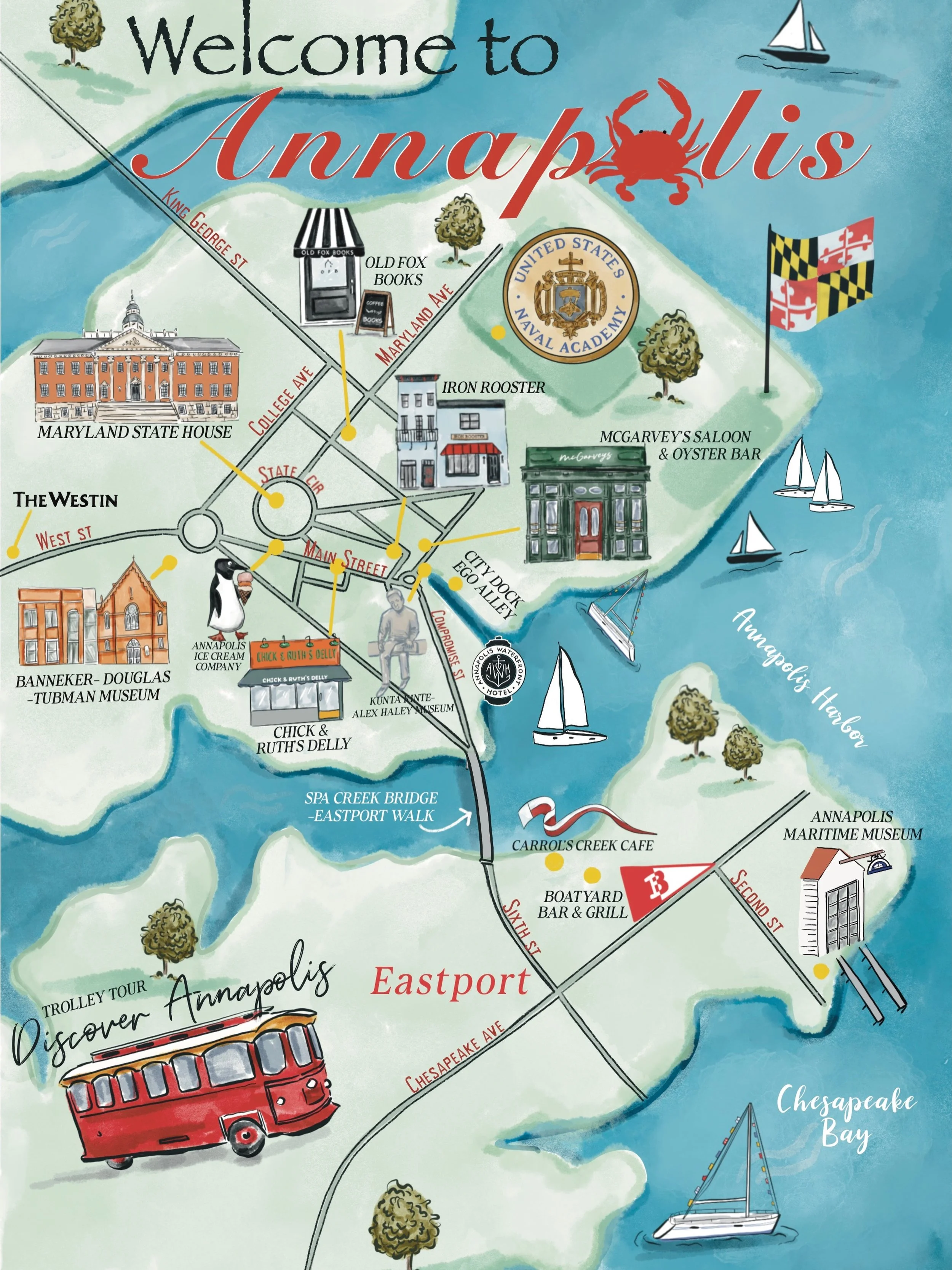 This custom map highlights just a few Must-See places in Annapolis, MA. 
@visitannapolis 

Have a favorite spot in Annapolis? Mention it below&hellip;.