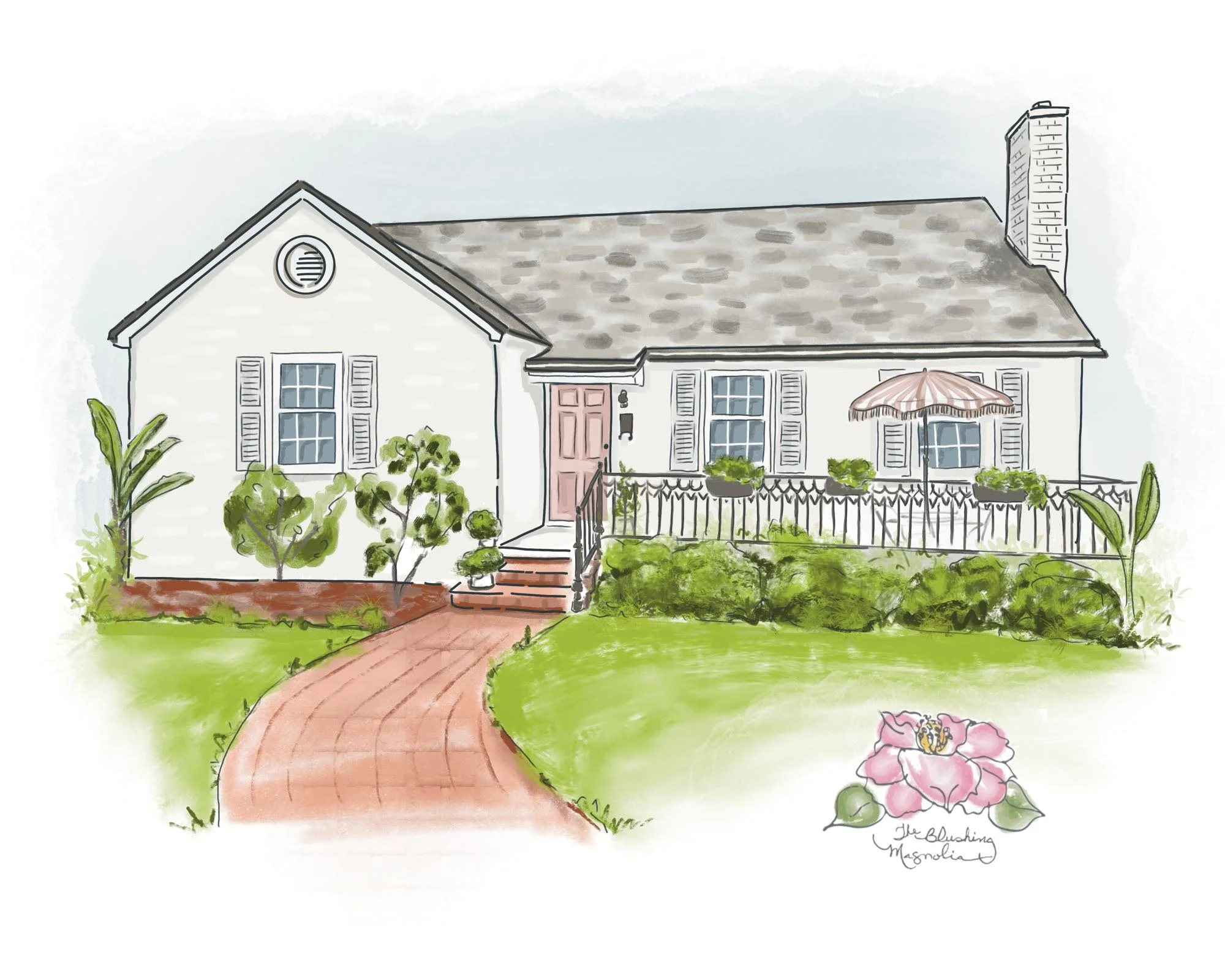 The blushing magnolia house custom illustration