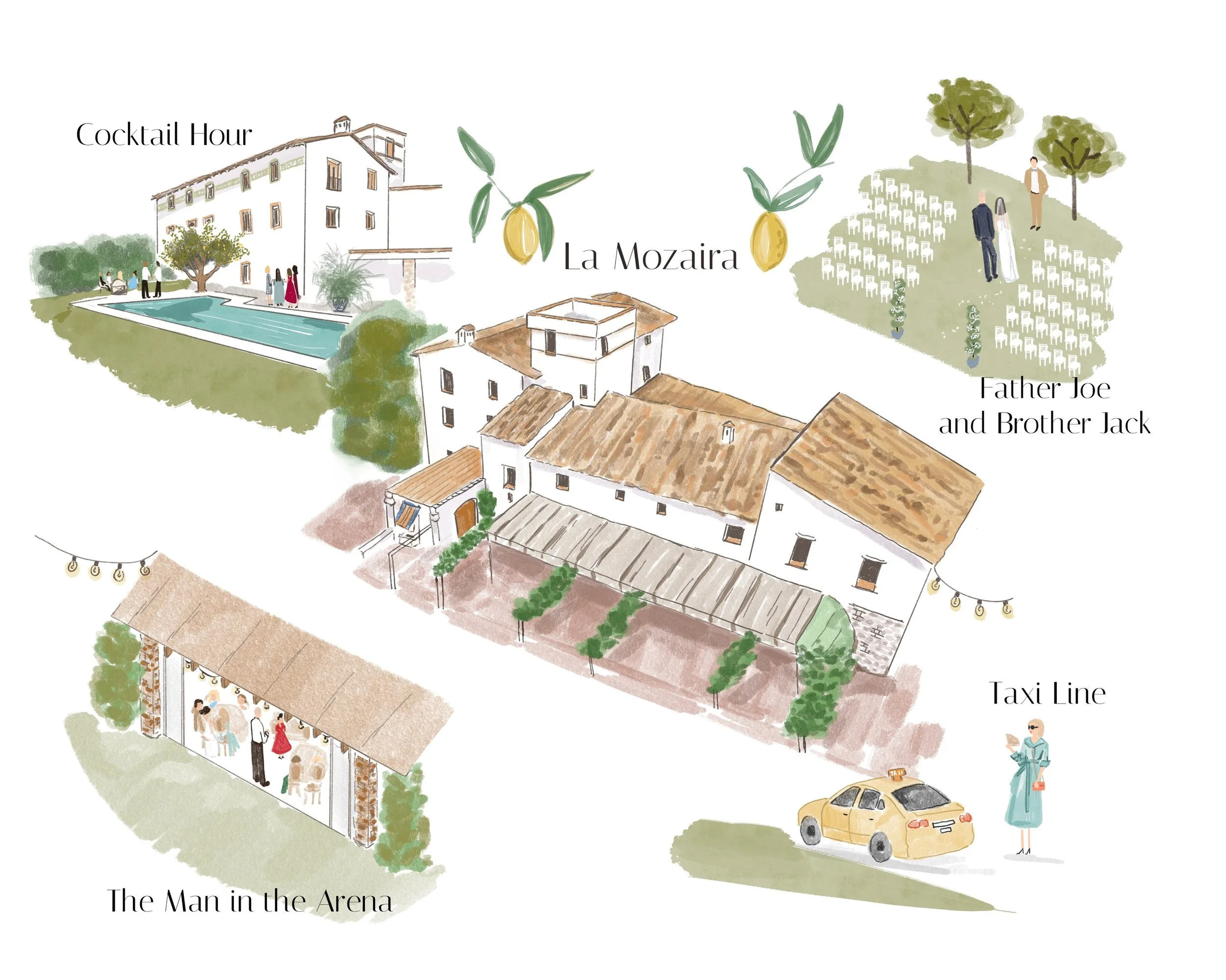 La Mozaira custom architecture watercolor illustration