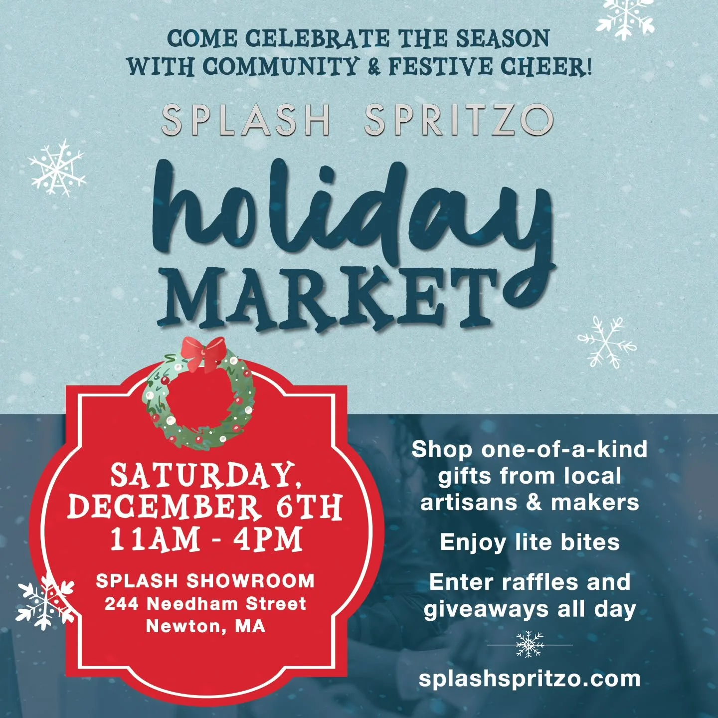 🎁✨ Sana Day Spa is coming to the Splash Spritzo Holiday Market!
Join us on Saturday, December 6th from 11AM – 4PM at the Splash Showroom (244 Needham Street, Newton, MA) for a day of community, creativity, and festive cheer. 🌿
We’ll b