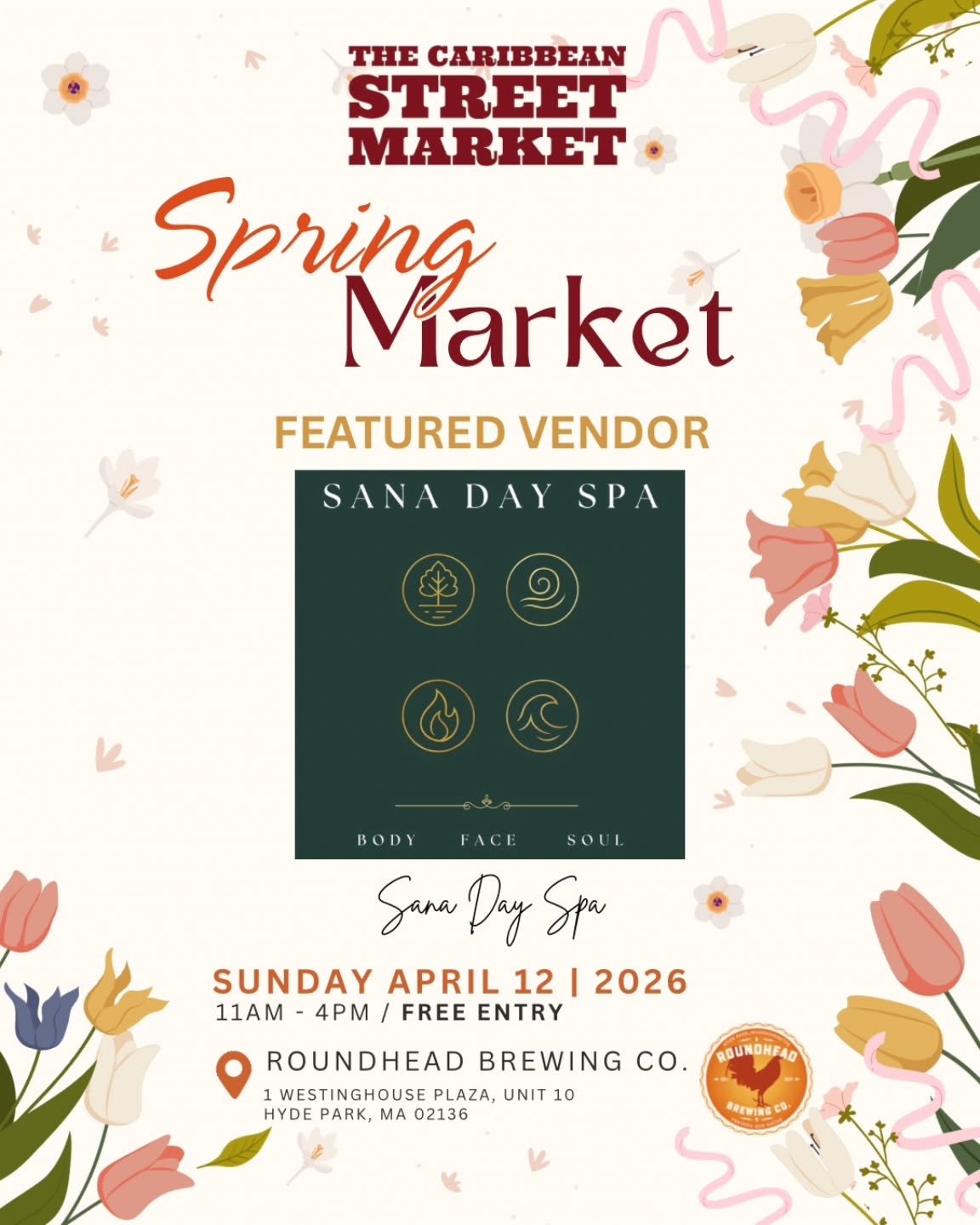 Spring is a season of renewal, connection, and community.
We&rsquo;re excited to share that Sana Day Spa will be a featured vendor at the Caribbean Street Market Spring Market.
Join us for an afternoon of local vendors, community energy, and intentio