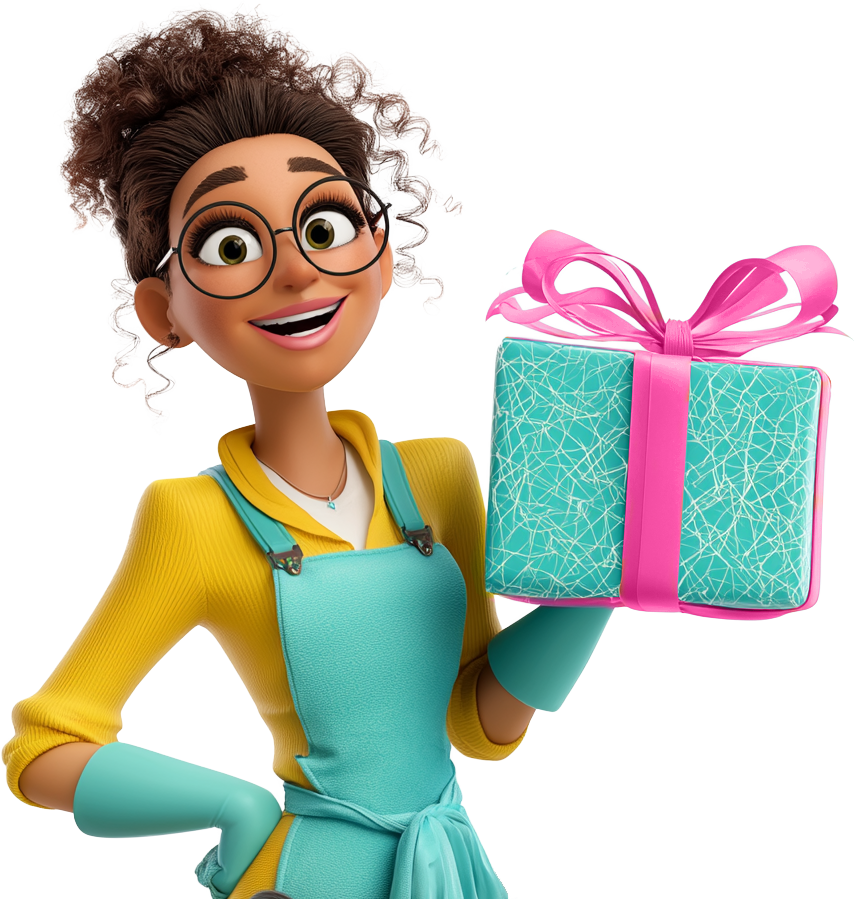 Een huishoudhulp met een geschenkje