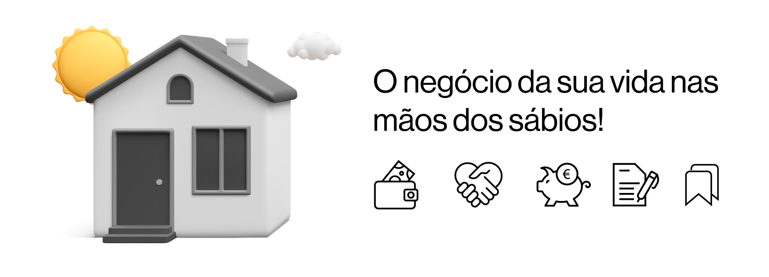 Ilustração de uma casa com o sol e uma nuvem ao lado, com o texto 'Economize energia, proteja o planeta'.