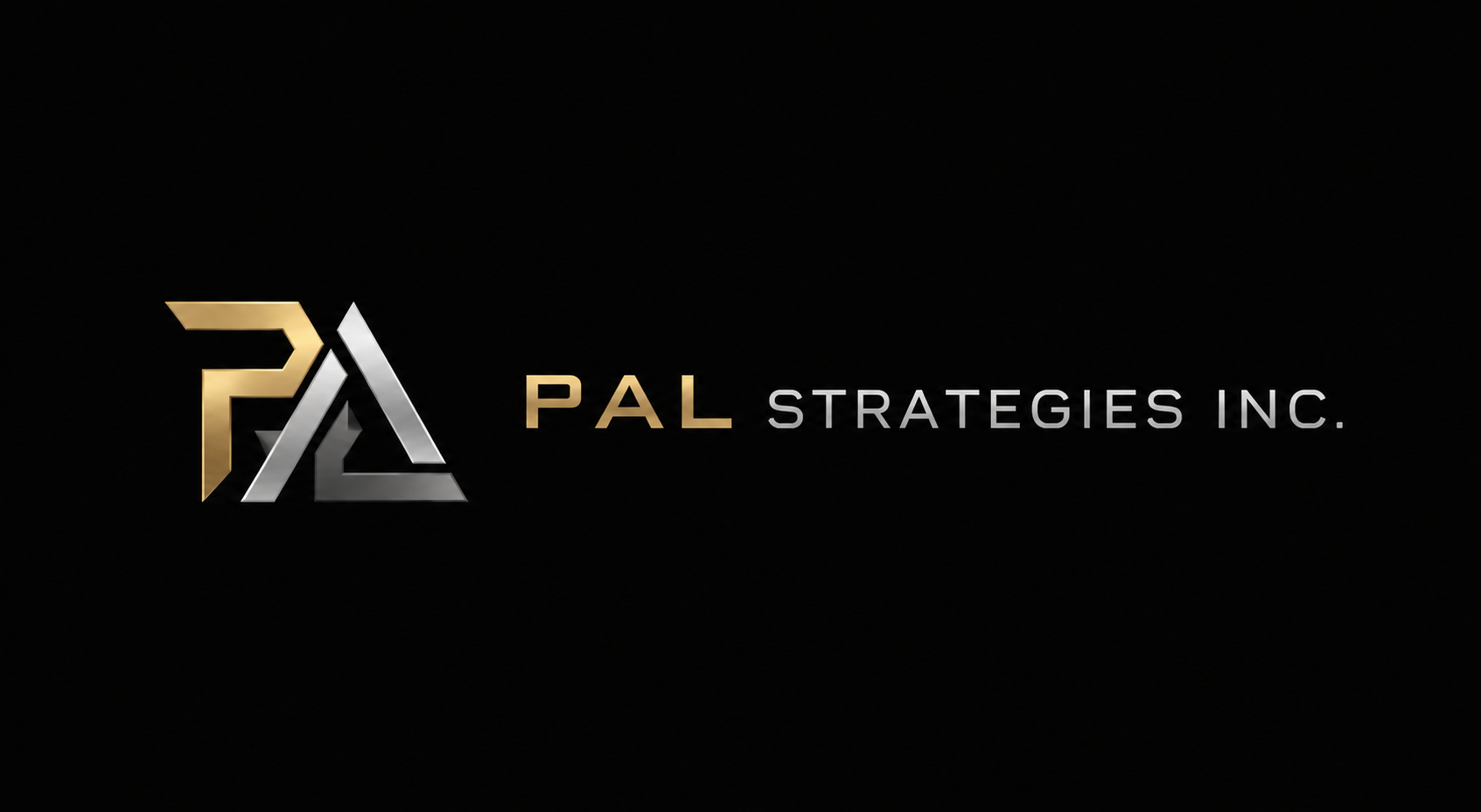 Logo for PAL Strategies Inc. featuring a stylized geometric design in gold and silver on a black background with the company name in gold and silver text.