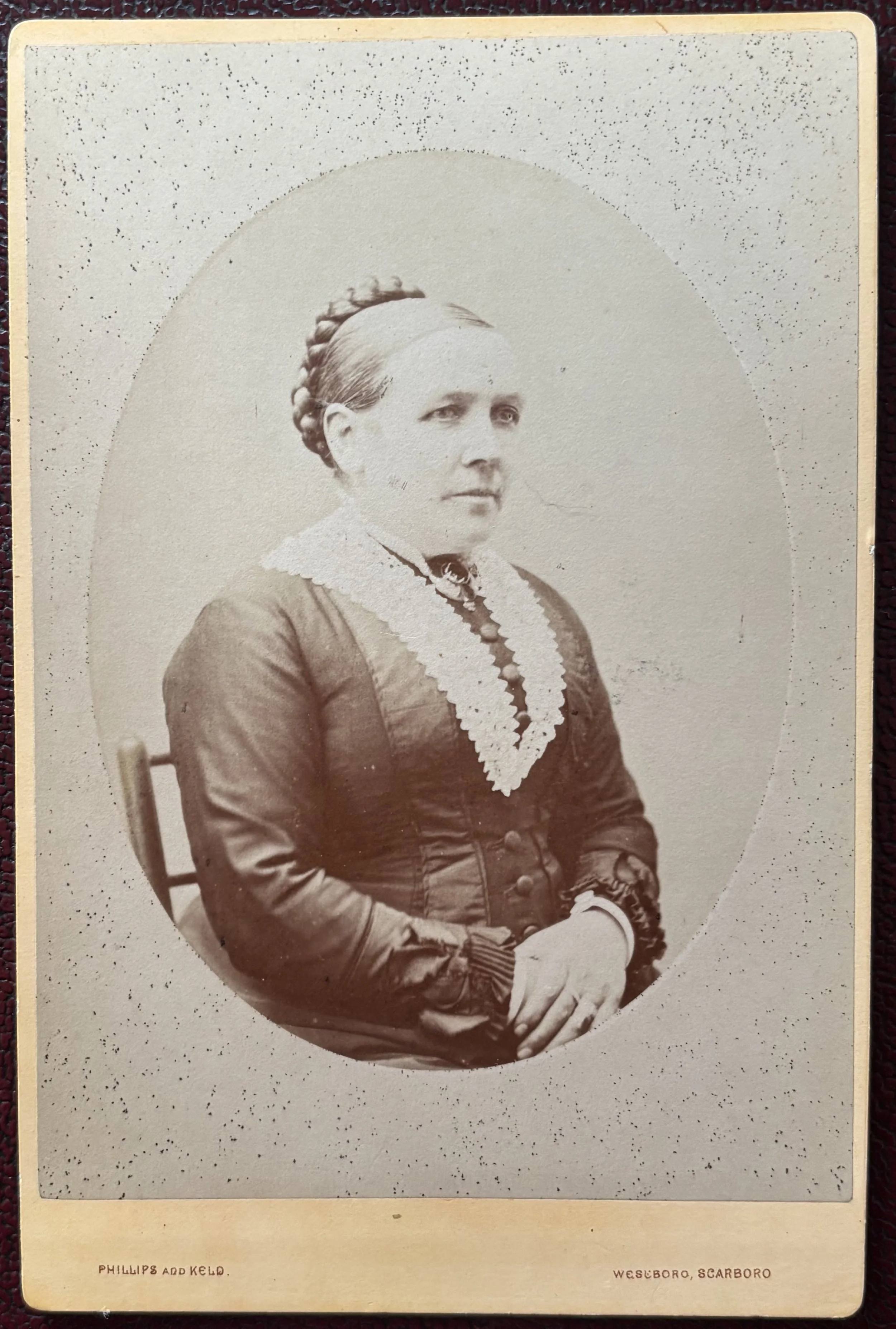 Cabinet card portrait of an unknown woman by Phillips and Keld, Scarborough photographer
