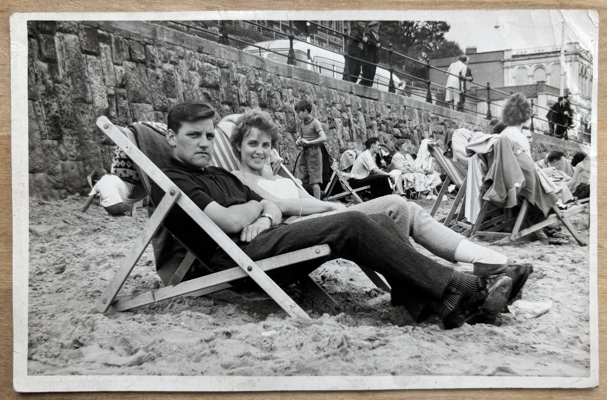 Beach portrait of a couple on deckchairs by Scarborough, Scalby Photographers Photo Scarborough