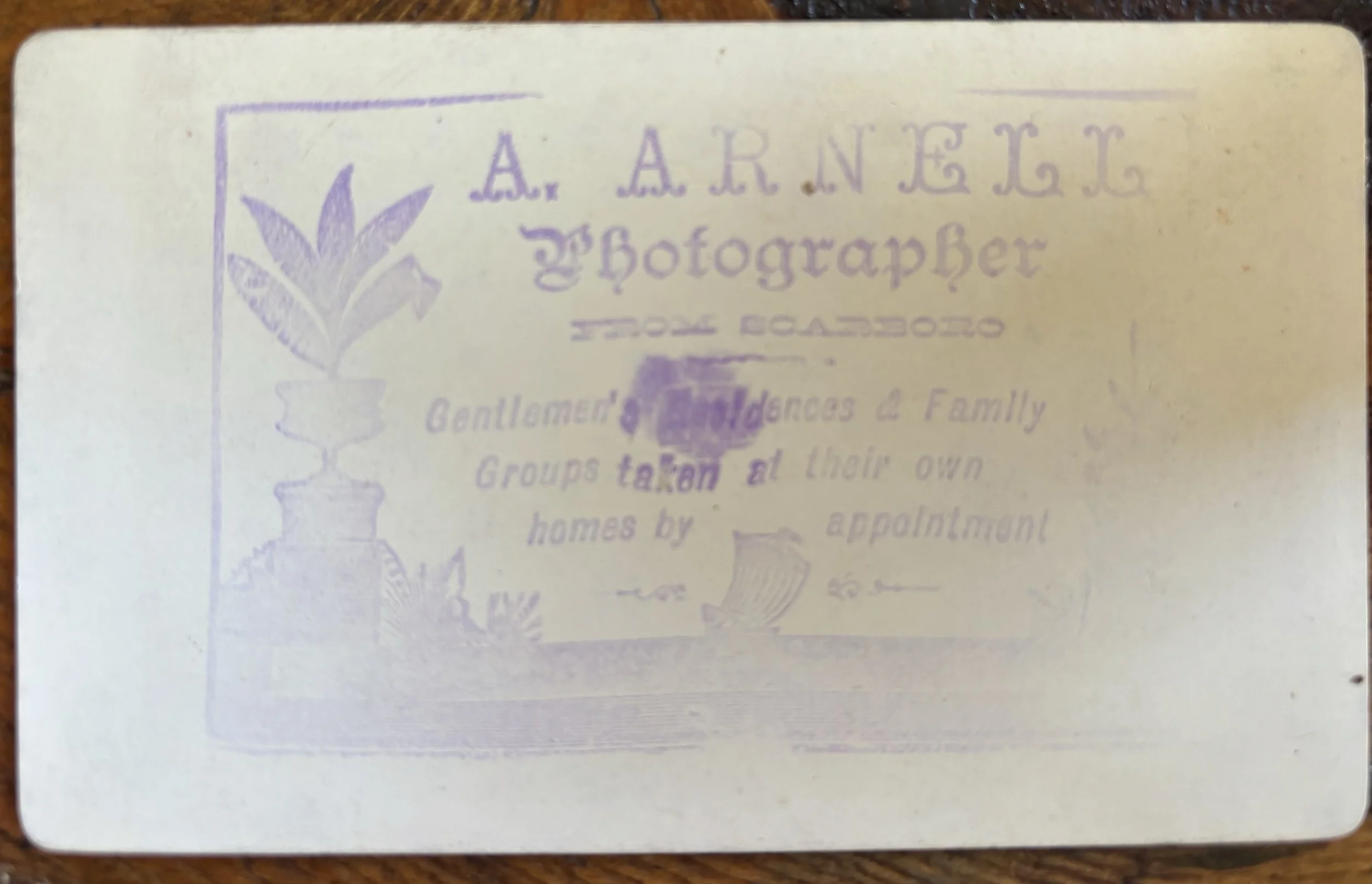 back of carte de visite by Alfred Arnell of Scarborough