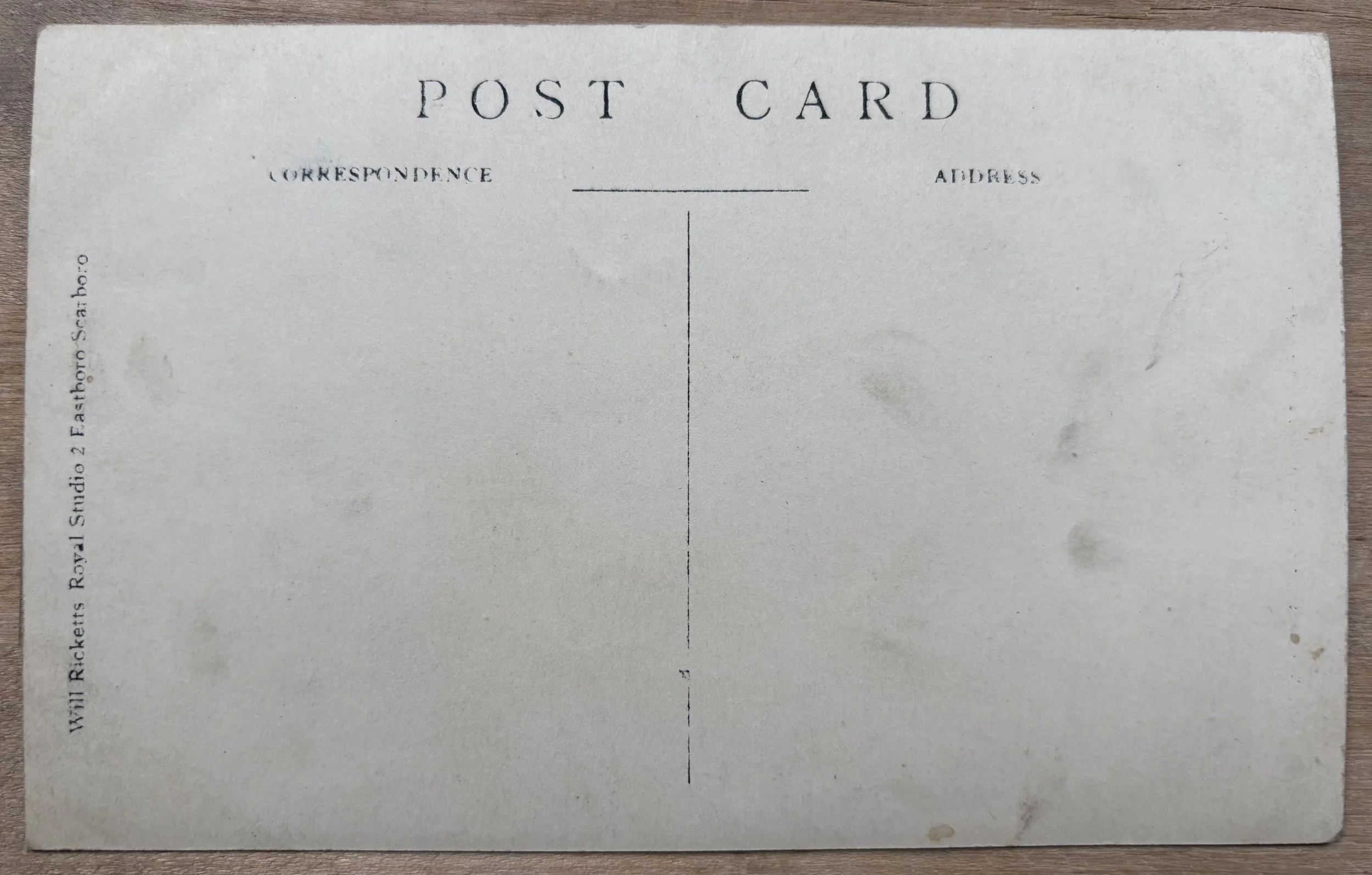 back of a postcard portrait by Will Ricketts, Scarborough photographer