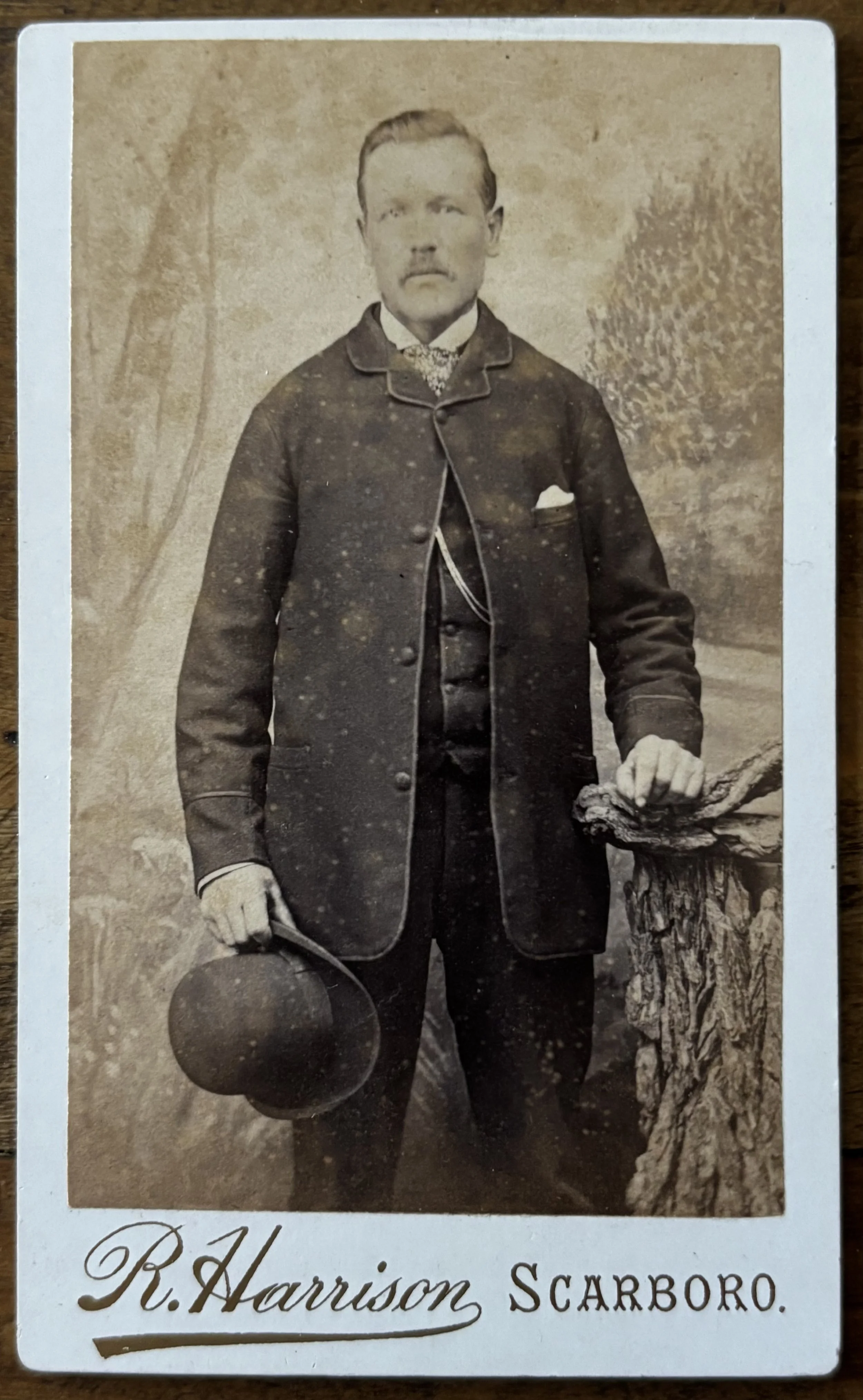 Portrait of an unknown man with a bowler hat by Robert Harrison, Scarborough Photographer
