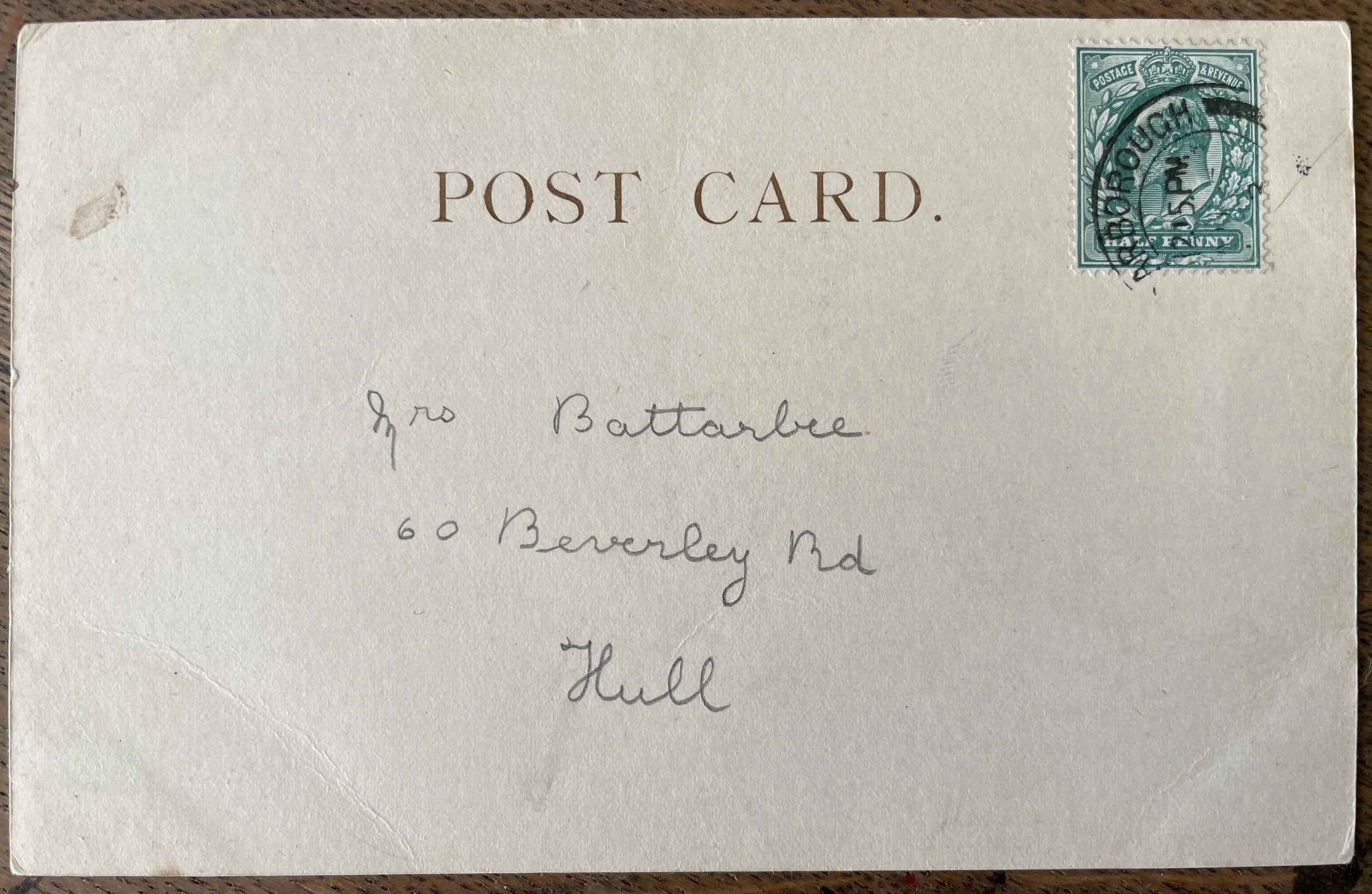 undivided back of early postcard, Edward VII stamp, posted in Scarborough