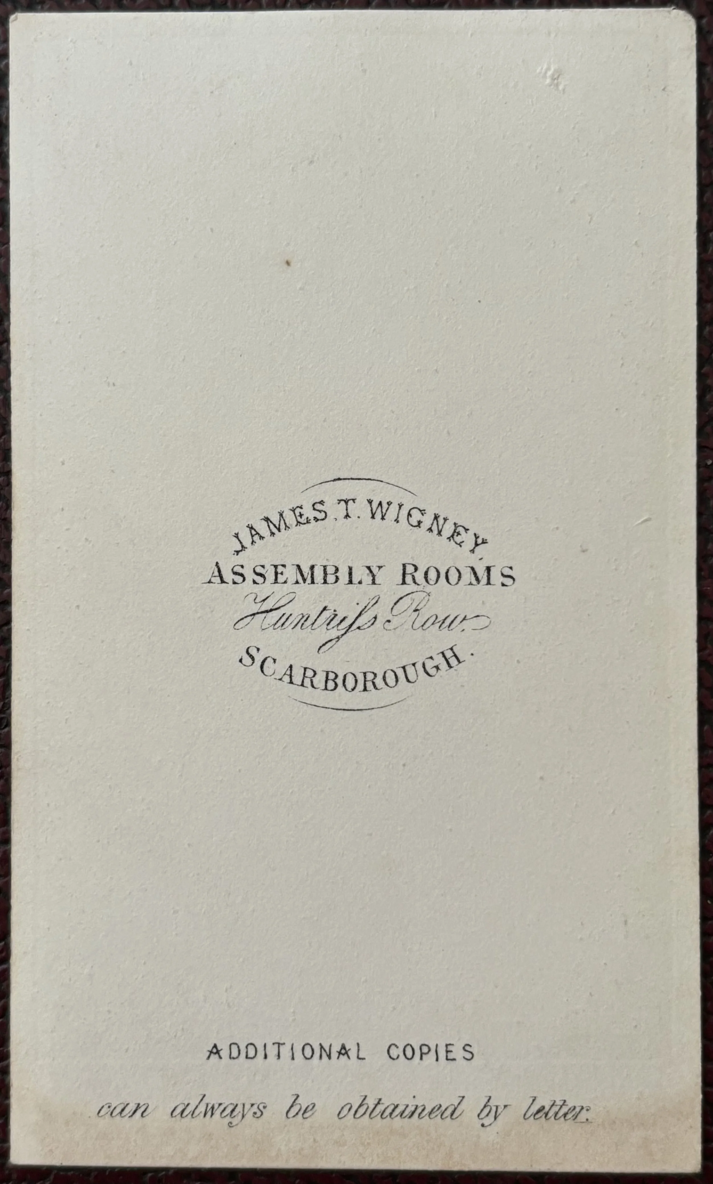 Back of a Carte de Visite by Wigney of Scarborough, Yorkshire