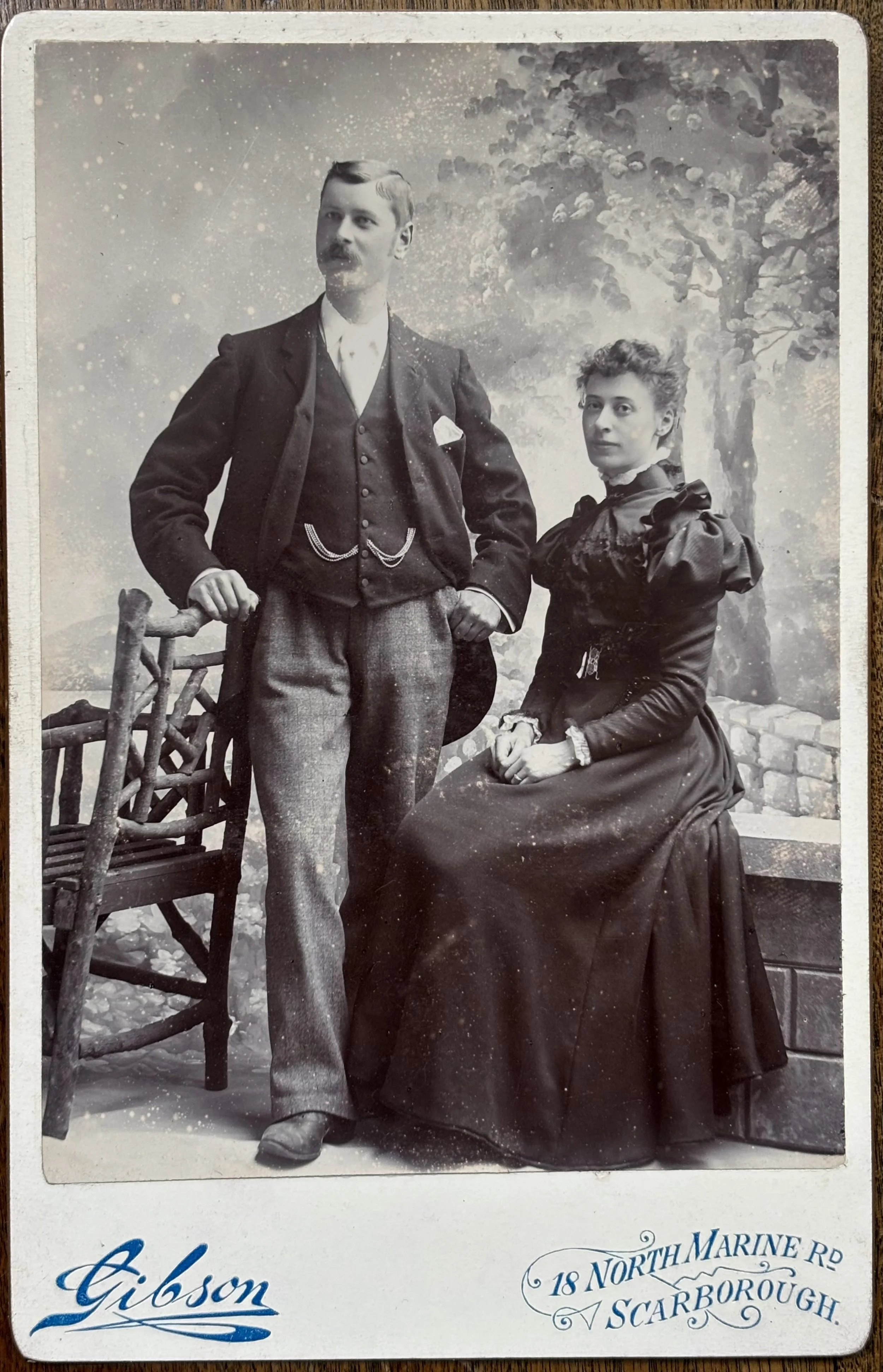 Portrait of unknown couple by Lucretia Gibson, Scarborough Photographer, Cabinet Card