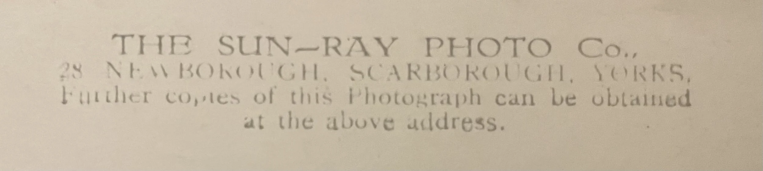Detail of back of postcard by the Sun Ray Photo Co, Scarborough