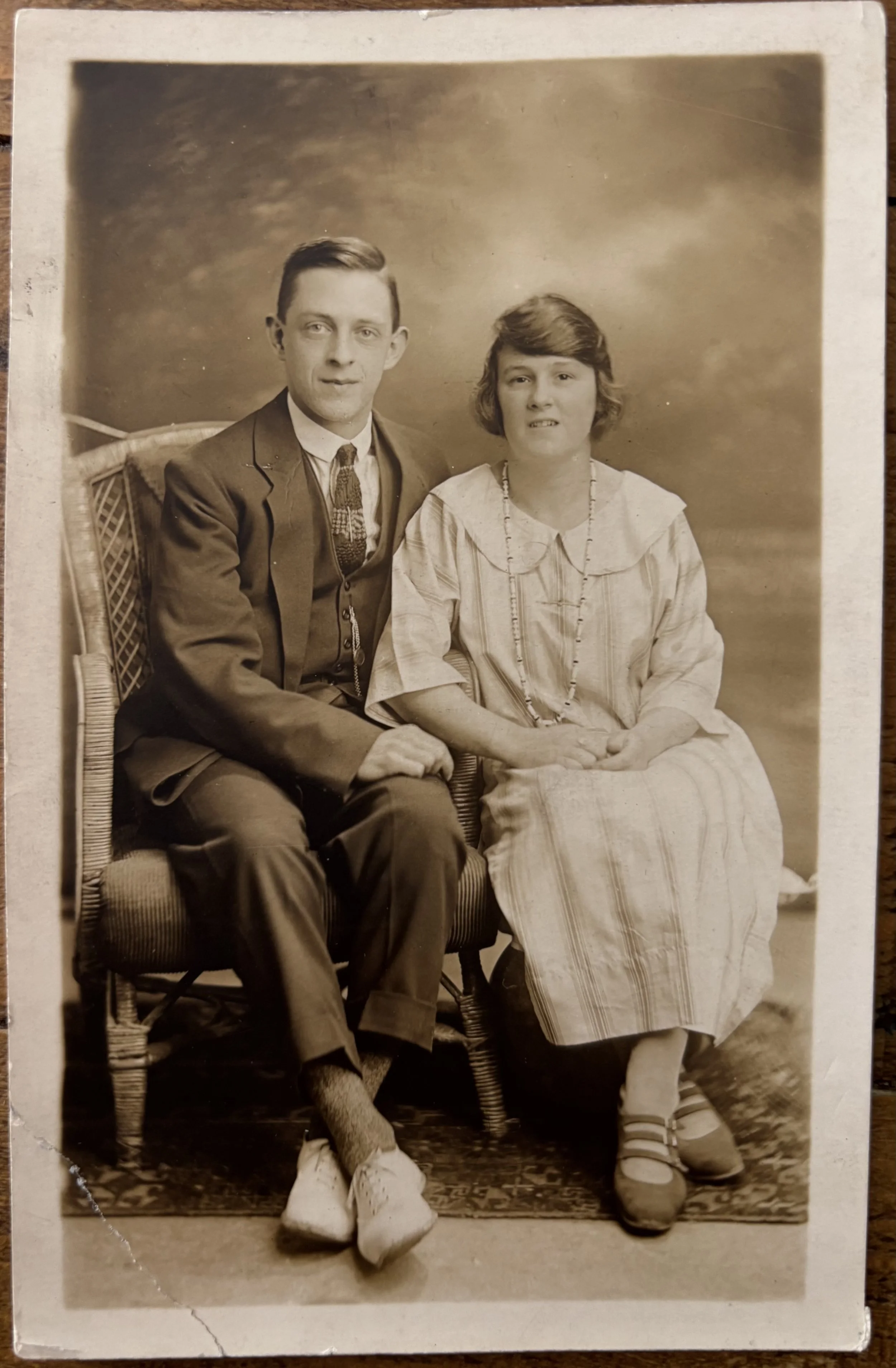 Portrait of an unknown couple by Moses Halladjian photographer at Starlight studios Scarborough, Edwardian