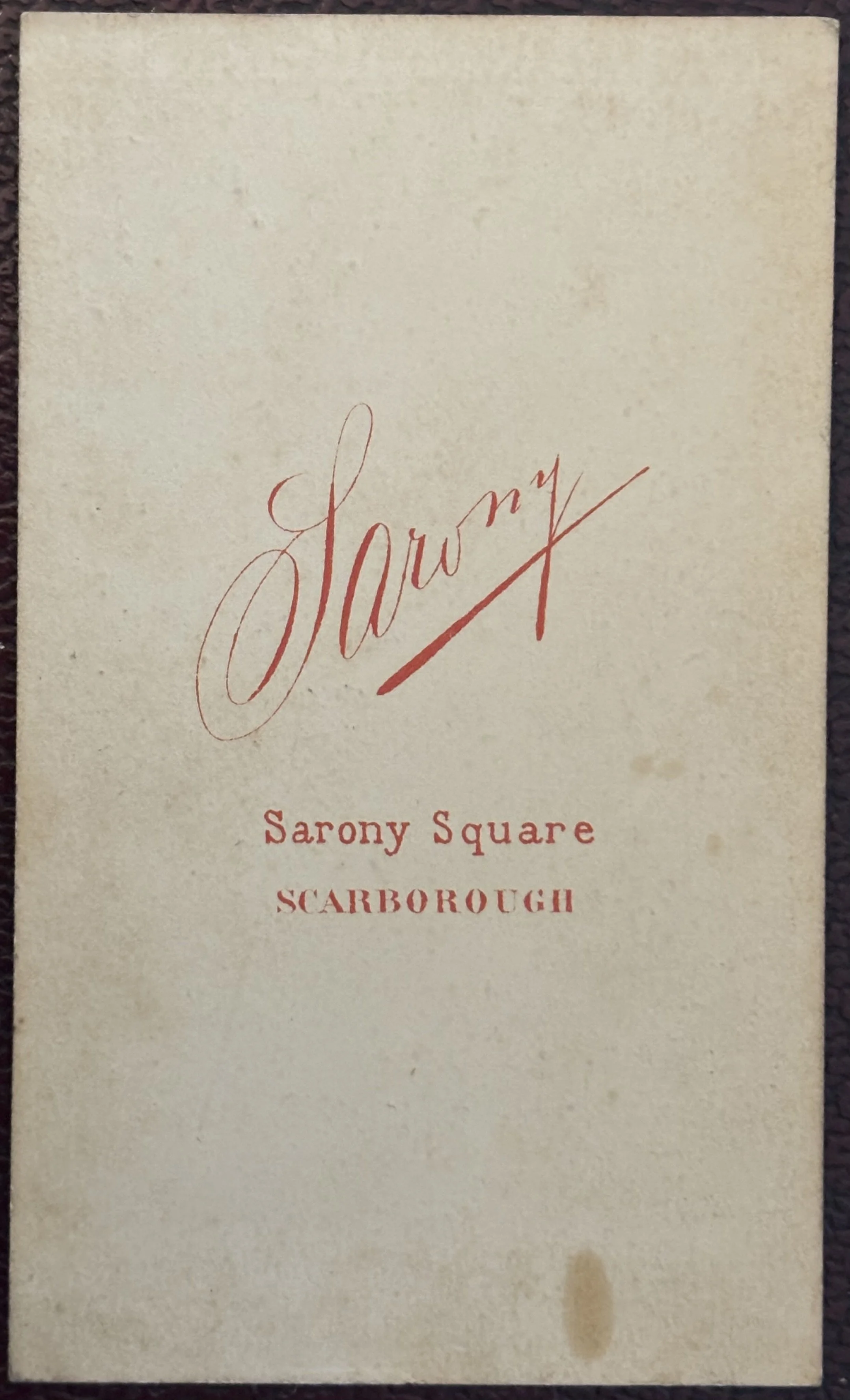 Back of carte de visite photograph by Oliver Sarony of Scarborough