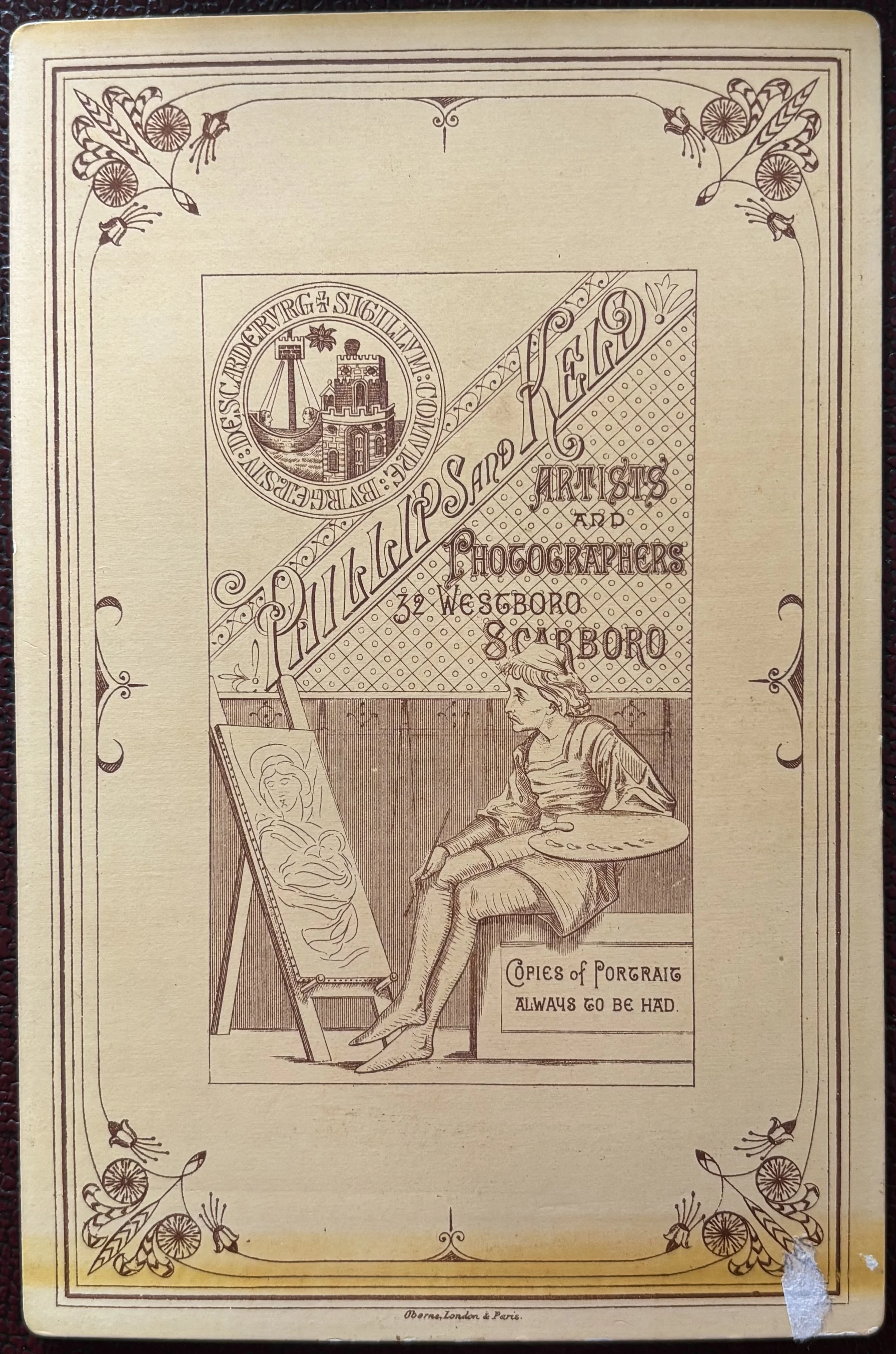 Back of Cabinet card portrait by Phillips and Keld Scarborough Photographers