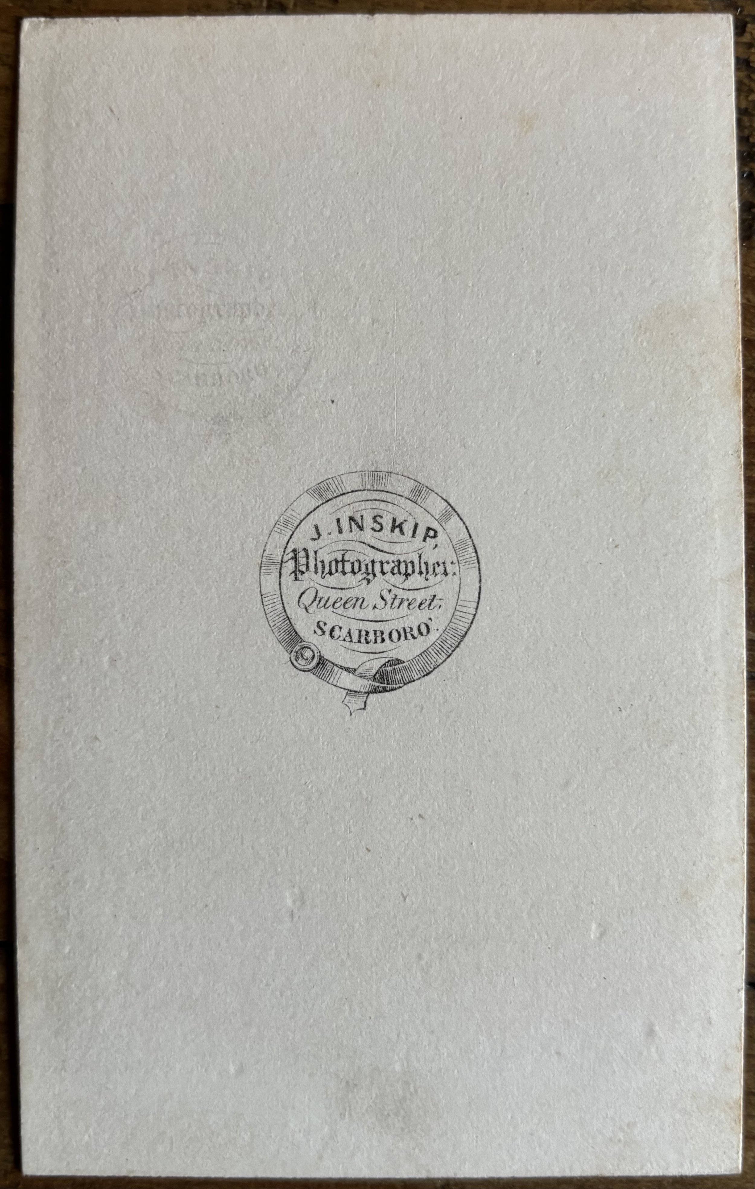 Back of a Carte de Visite portrait by photographer John Inskip of Scarborough