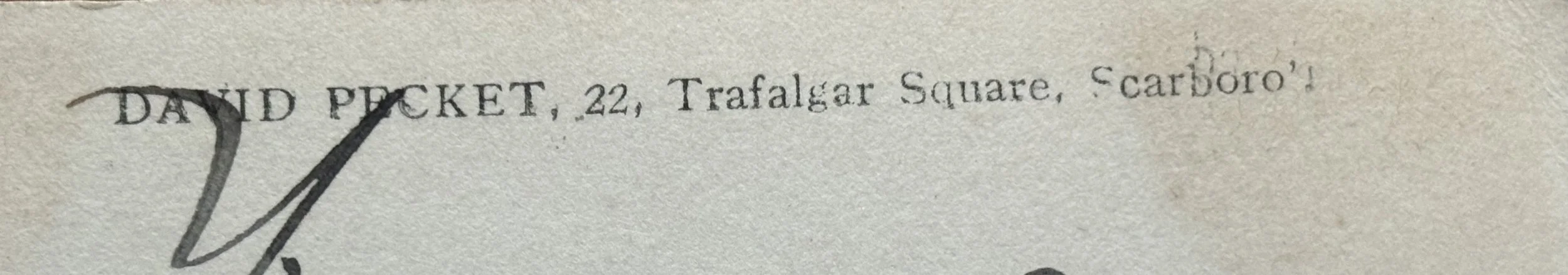 Detail of back of postcard with photographers name, David Pecket of Scarborough