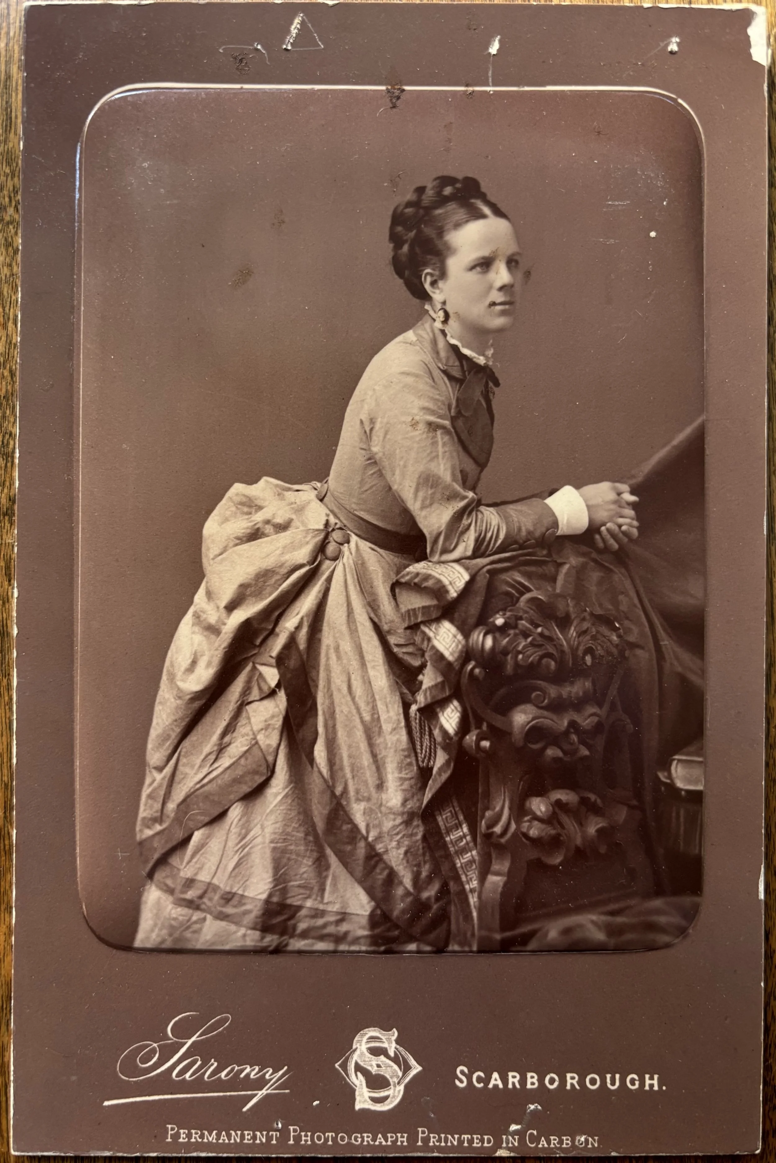 Carbon print cabinet card portrait of an unknown woman by Oliver Sarony of Scarborough