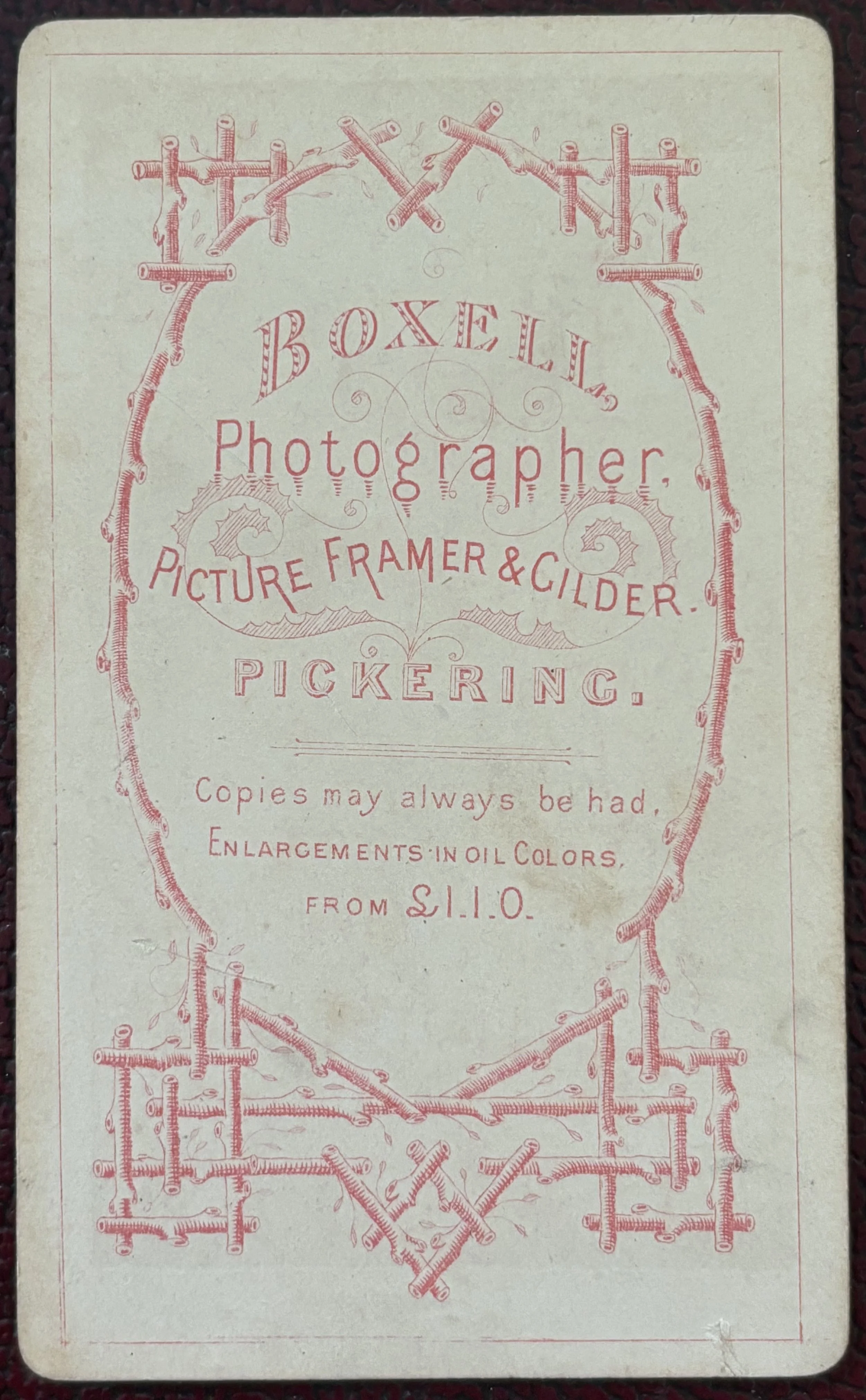 Back of Carte de Visite by Thomas Boxell Pickering Photographer