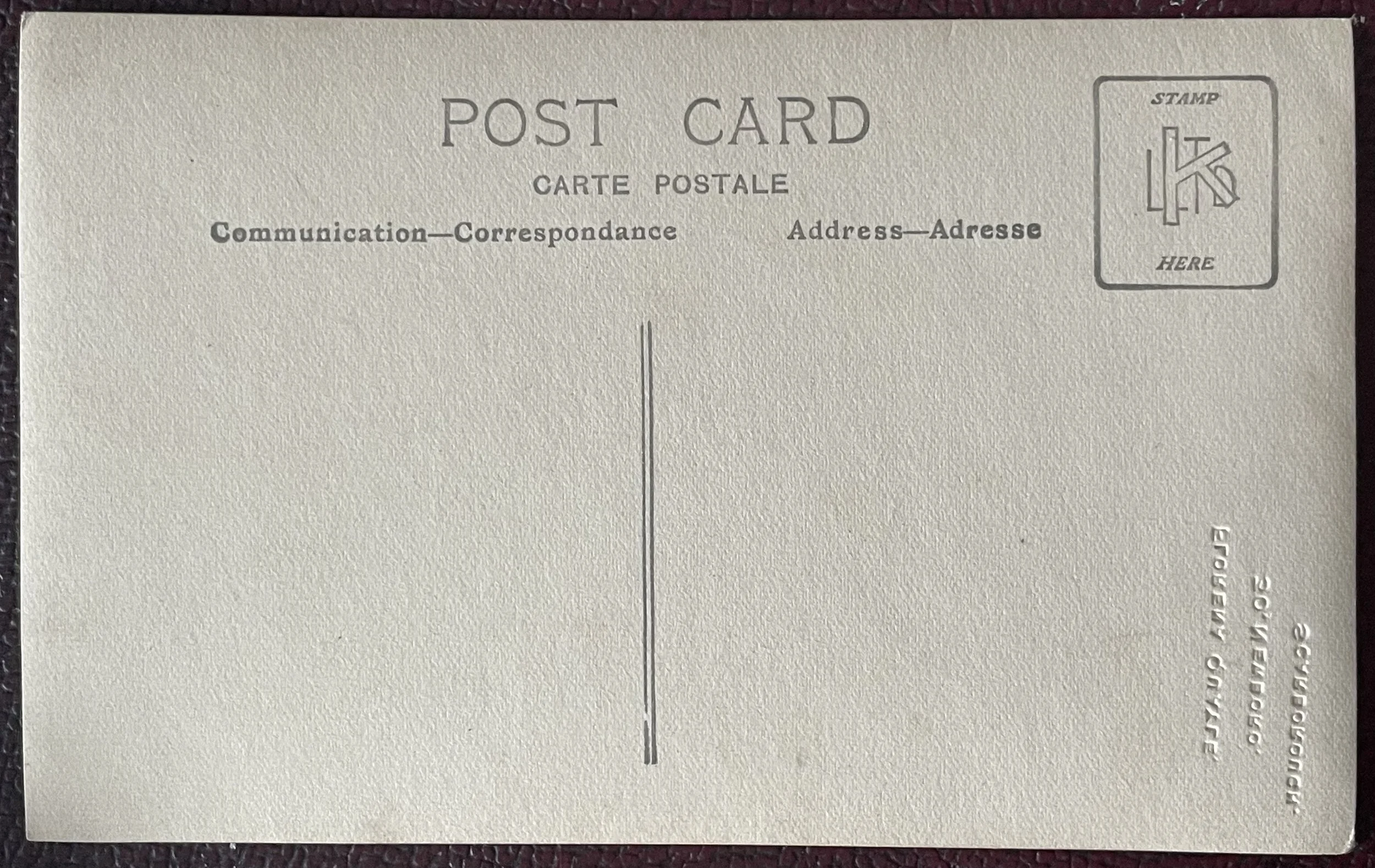Back of unused postcard portrait by Florena Quale Scarborough photographer