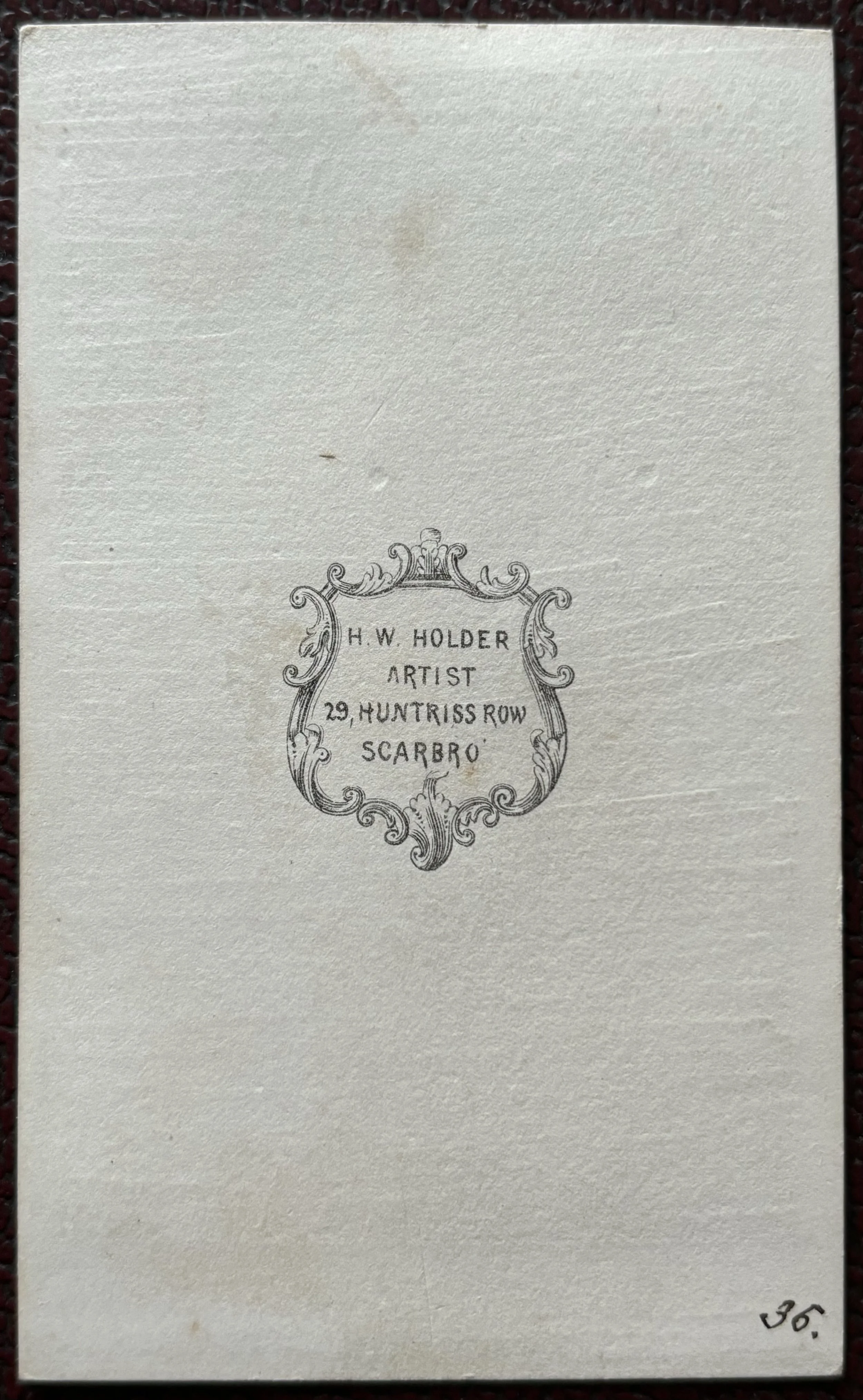 back of carte de viste by photographer Henry Holder of Scarborough