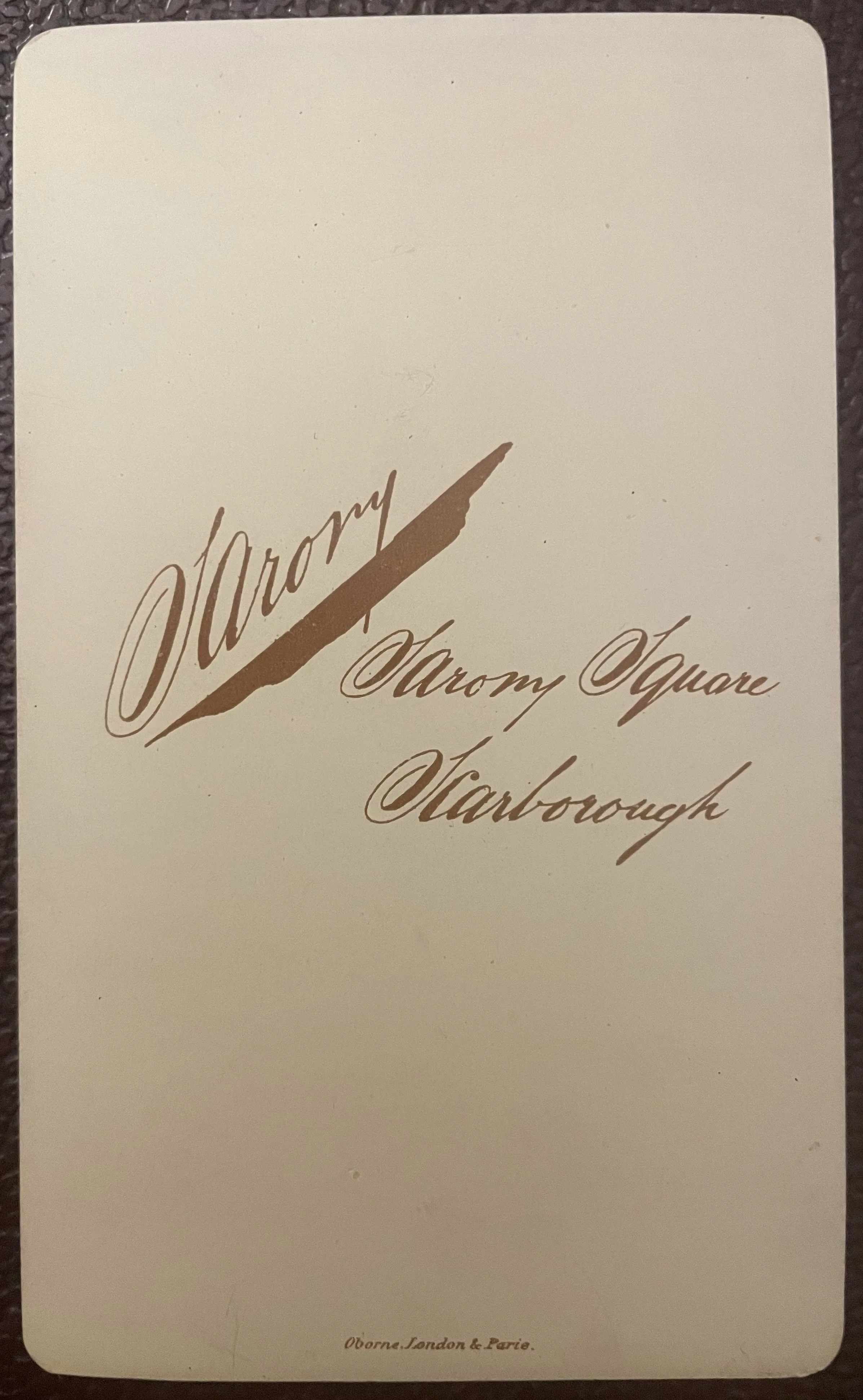 Back of carte de visite photograph by Oliver Sarony of Scarborough