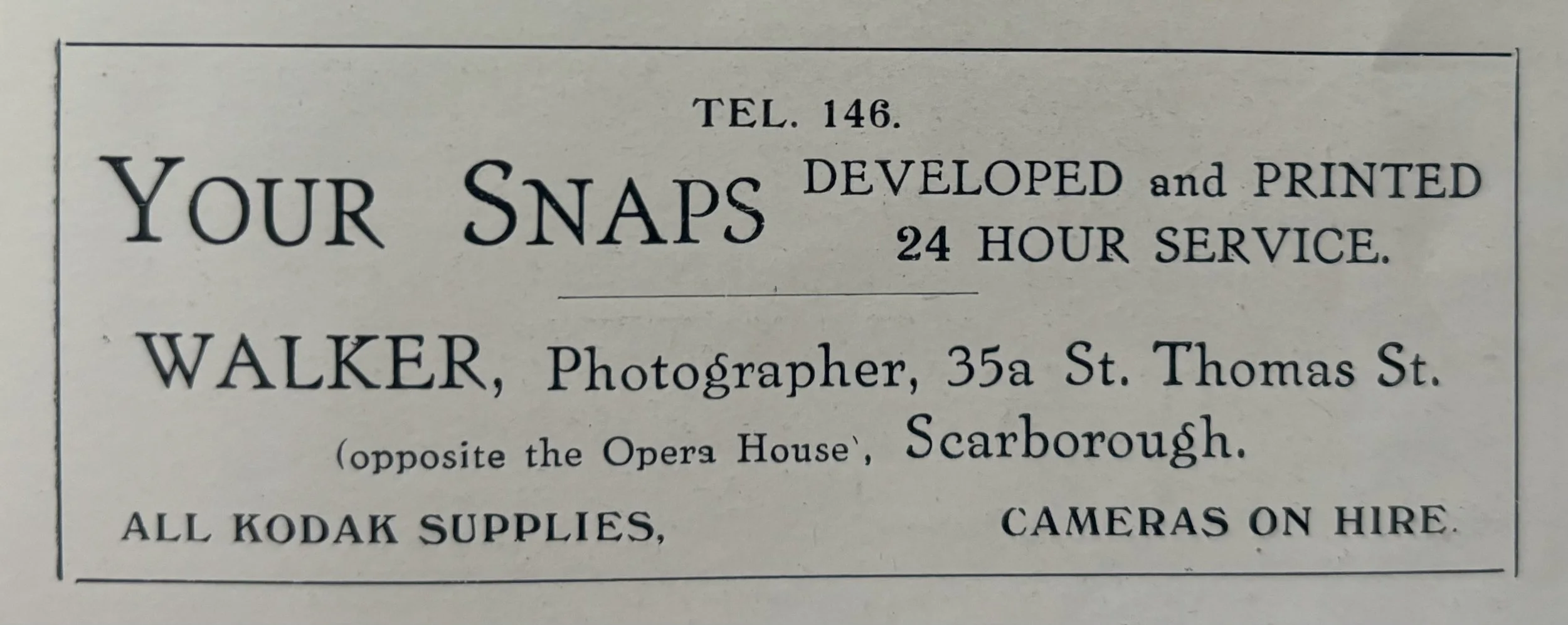 Advert for Walker Photographer, Scarborough
