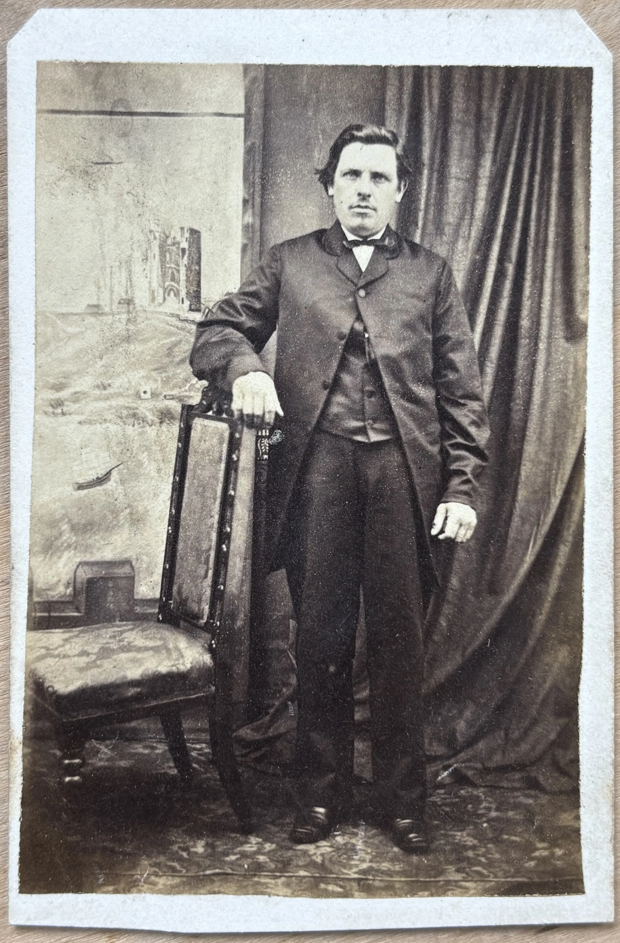 Carte de visite portrait of a man, Scarborough Castle, by Scarborough photographer George Simpson Haigh