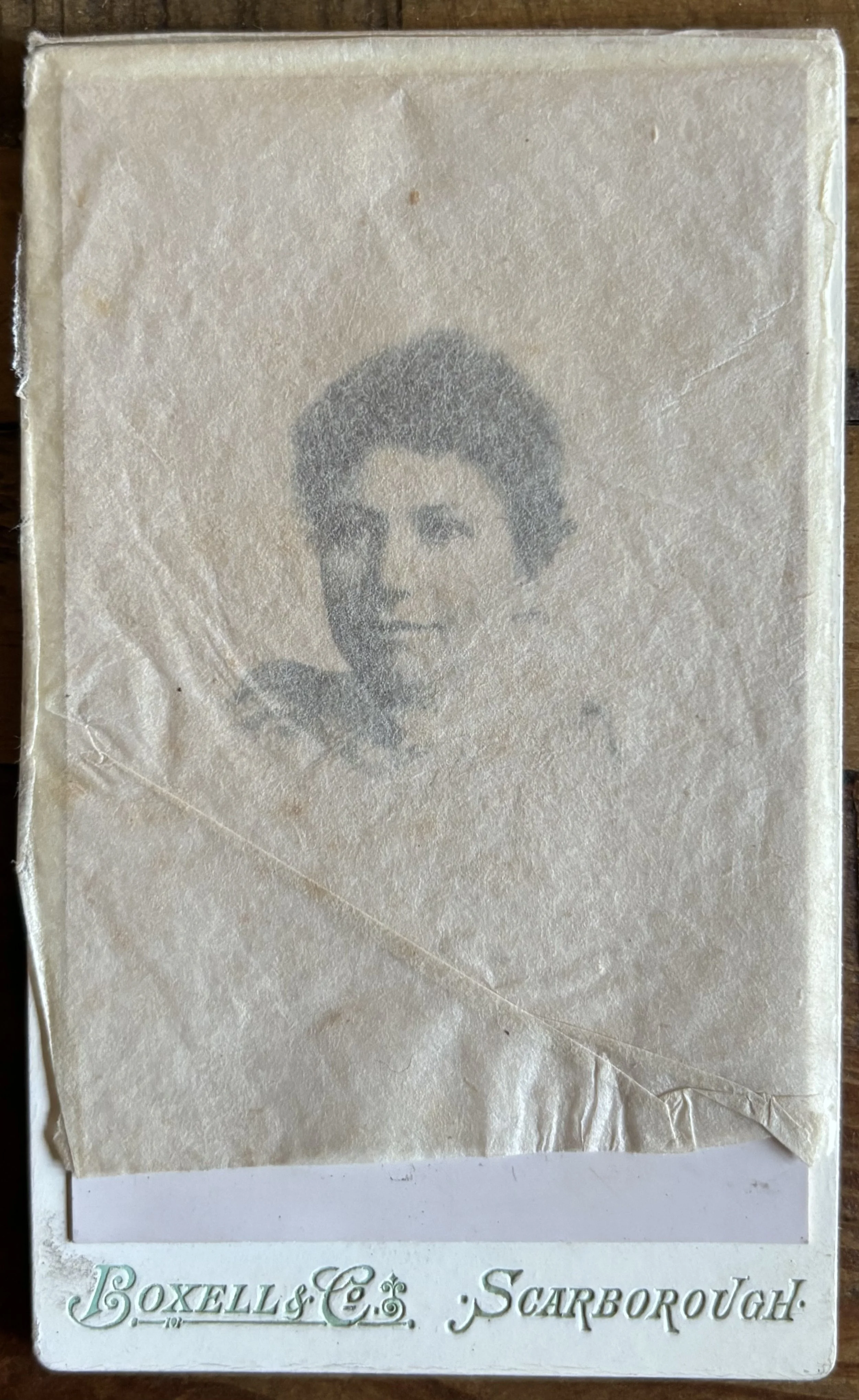 Carte de visite portrait of an unknown woman by Boxell and Co Scarborough, Covered with protective tissue