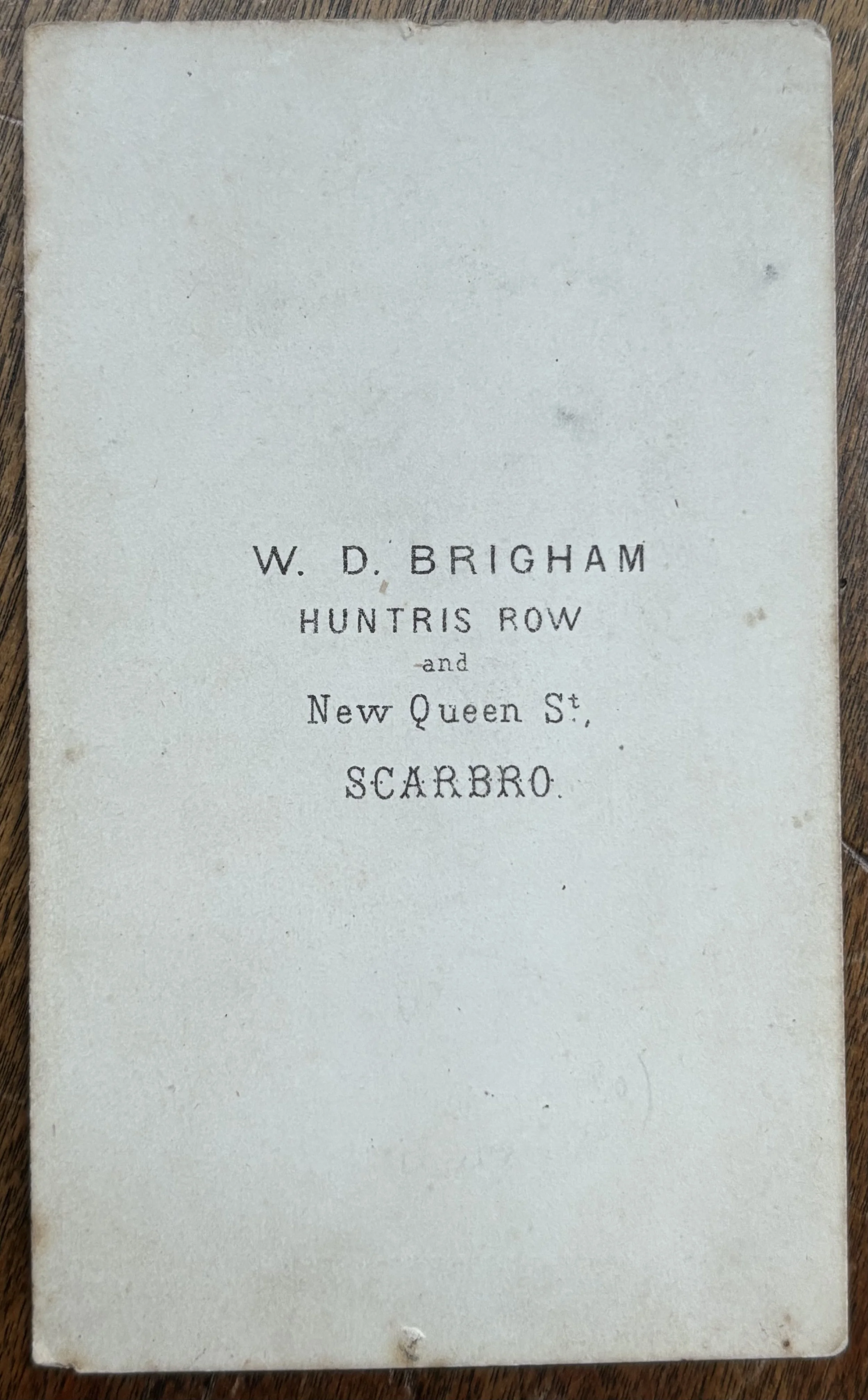 Back of carte de visite photograph by William Dobson Brigham of Scarborough