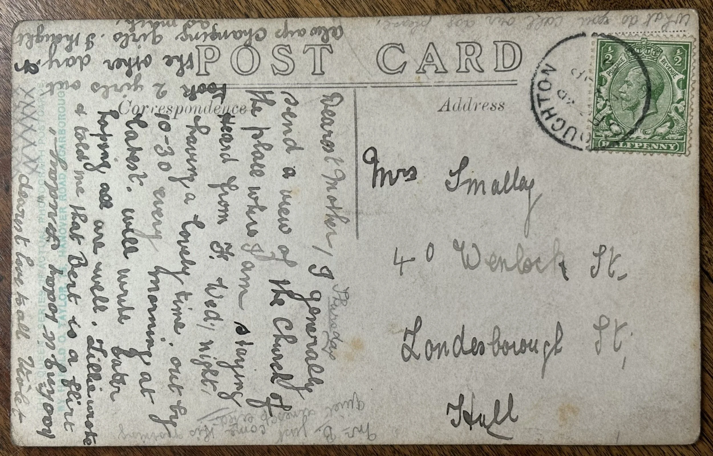Back of postcard by Harold Taylor Photographer from Scarborough