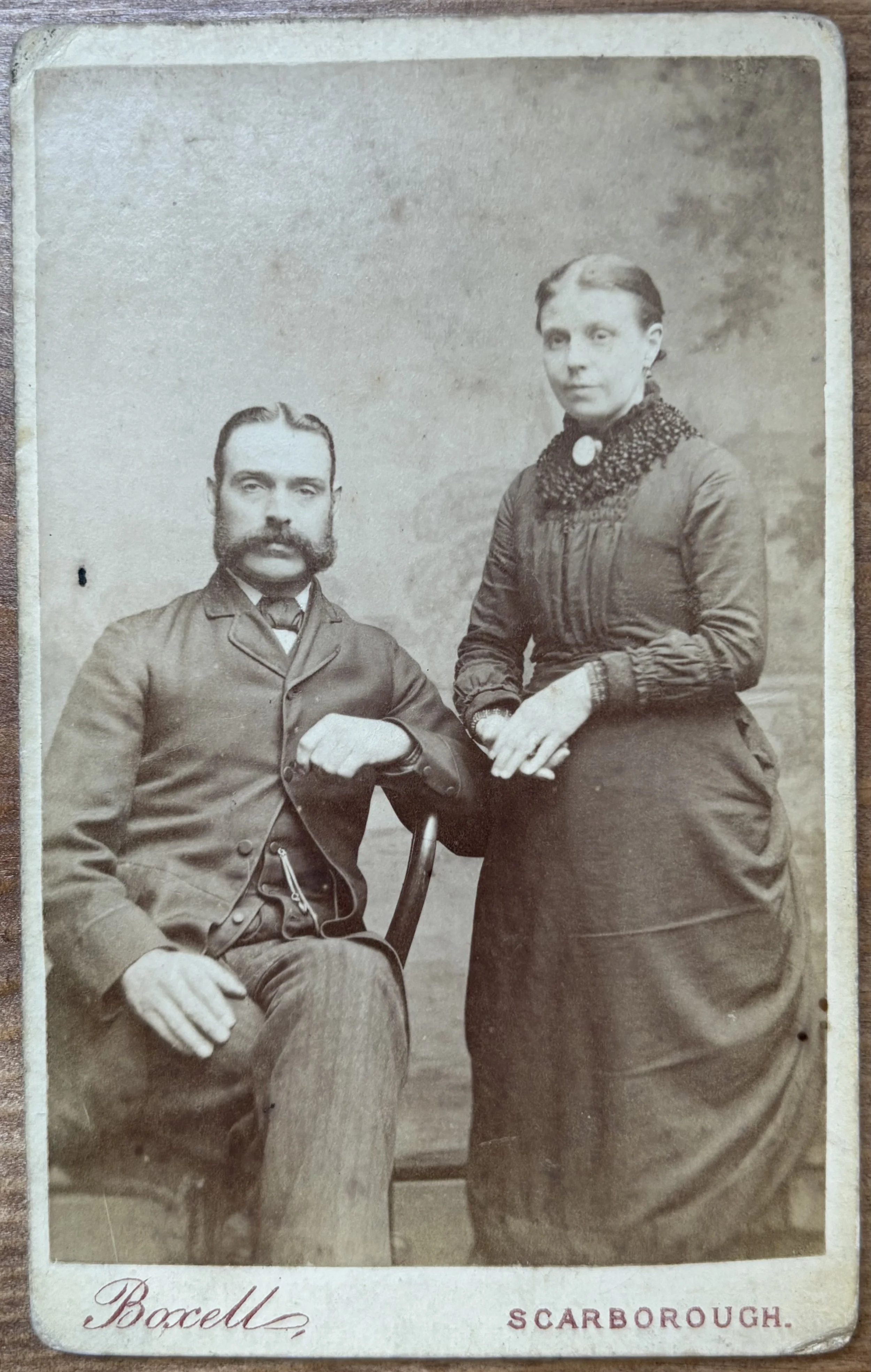 portrait of an unknown woman and man, a couple, by Thomas Boxell, Scarborough Photographer, Carte de visite