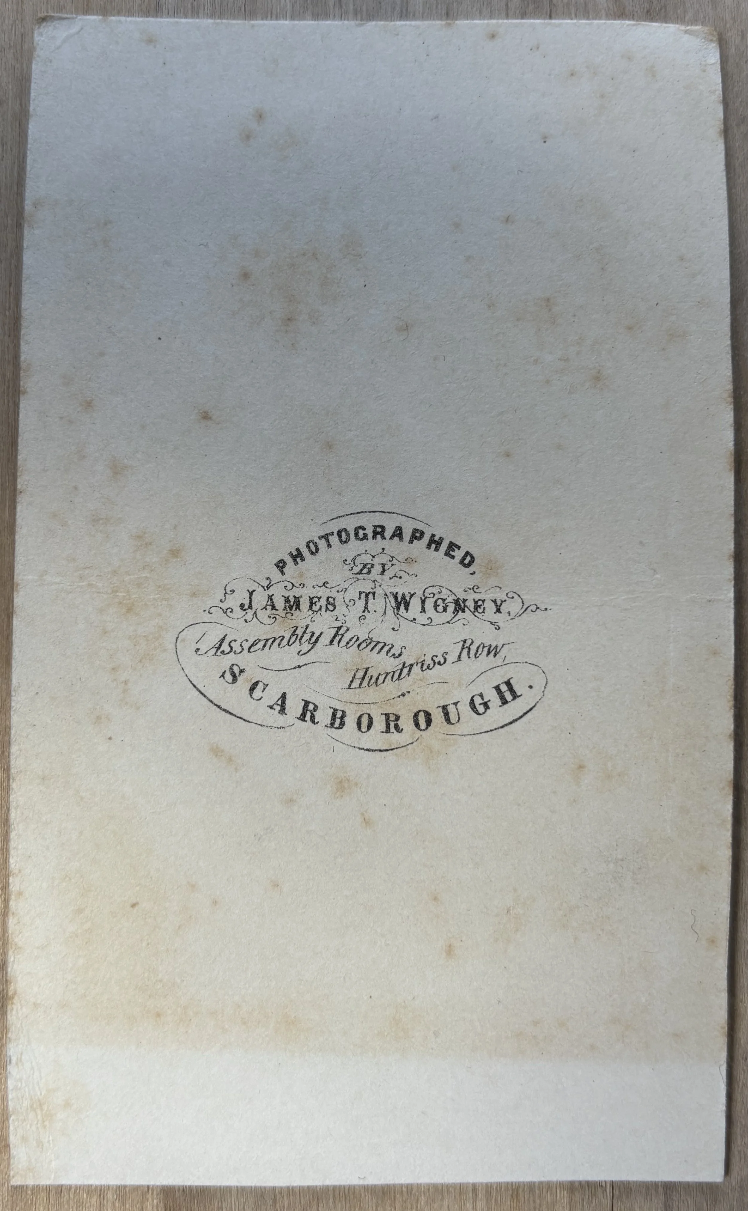 Back of CDV by James Townsend Wigney, Scarborough photographer
