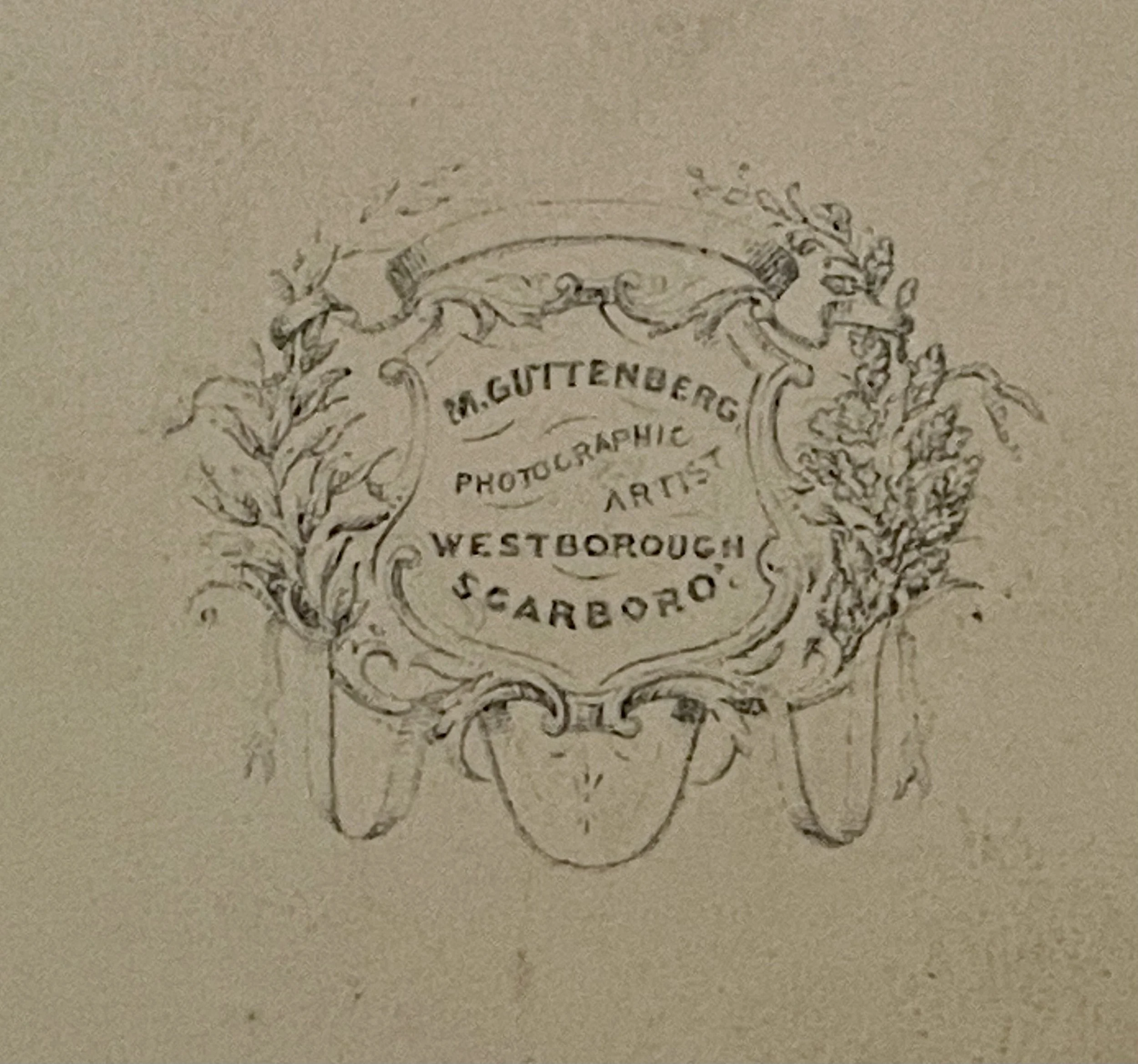 Detail of back of carte de visite by Marcus Guttenberg of Scarborough