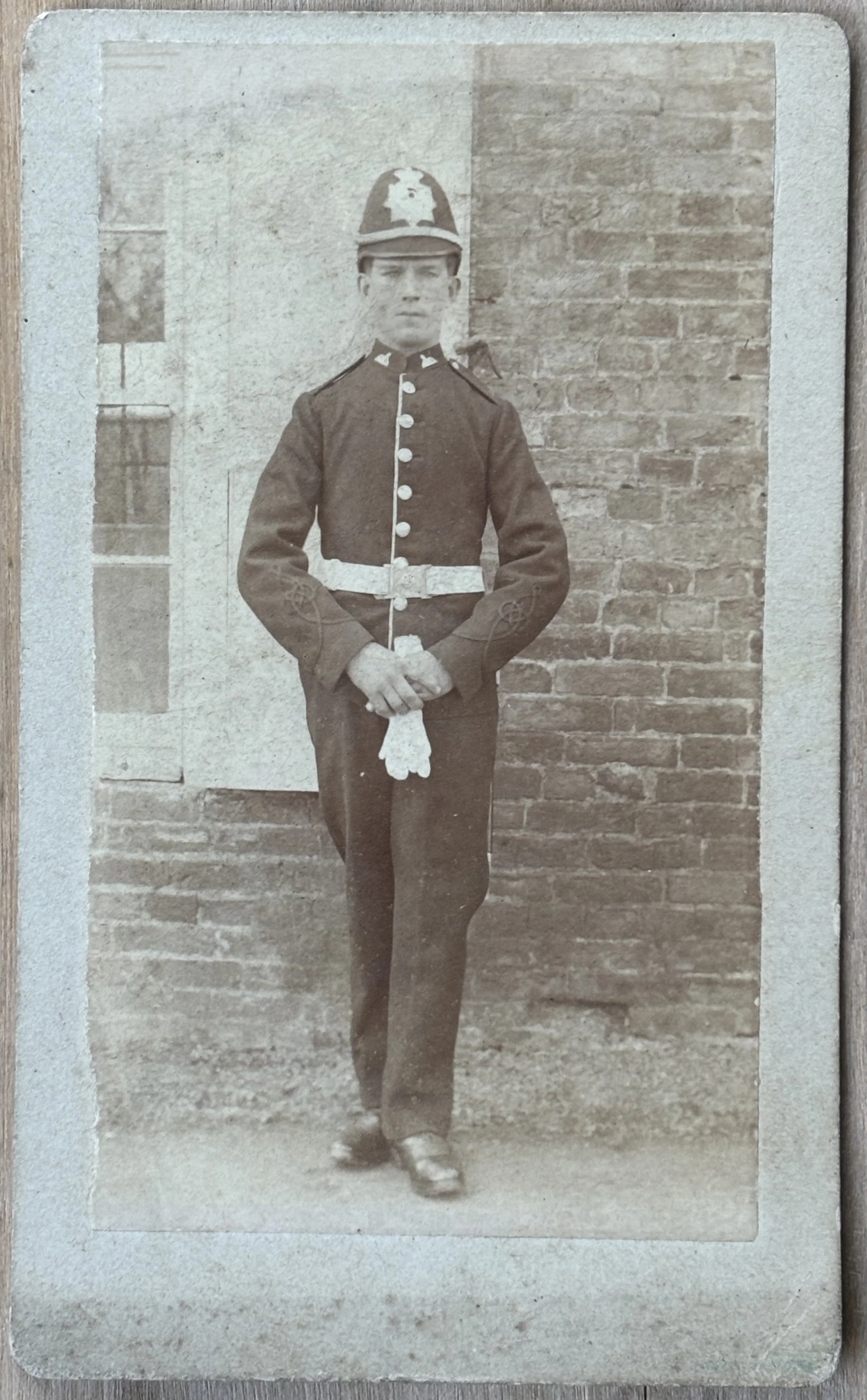 Portrait of a policeman standing outside against a building carte de visite by Scarborough photographer Alfred Arnell