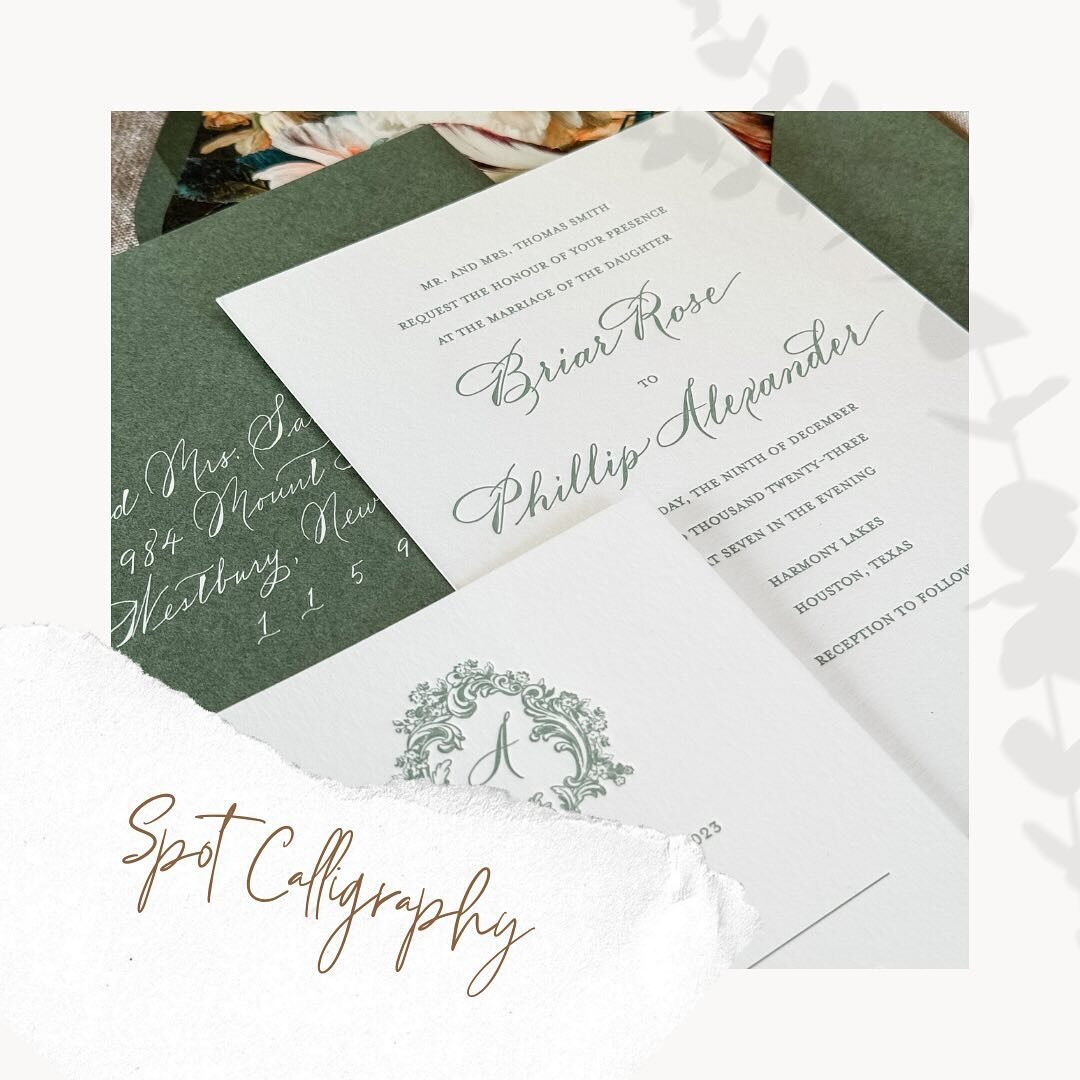 Hand lettered spot calligraphy combined with a digital typeface is a great way to individualize your wedding invitation suites! #calligraphy #spotcalligraphy #spotcalligraphyinvitations #weddingcalligraphy #weddingcalligrapher #weddinginvitations #we