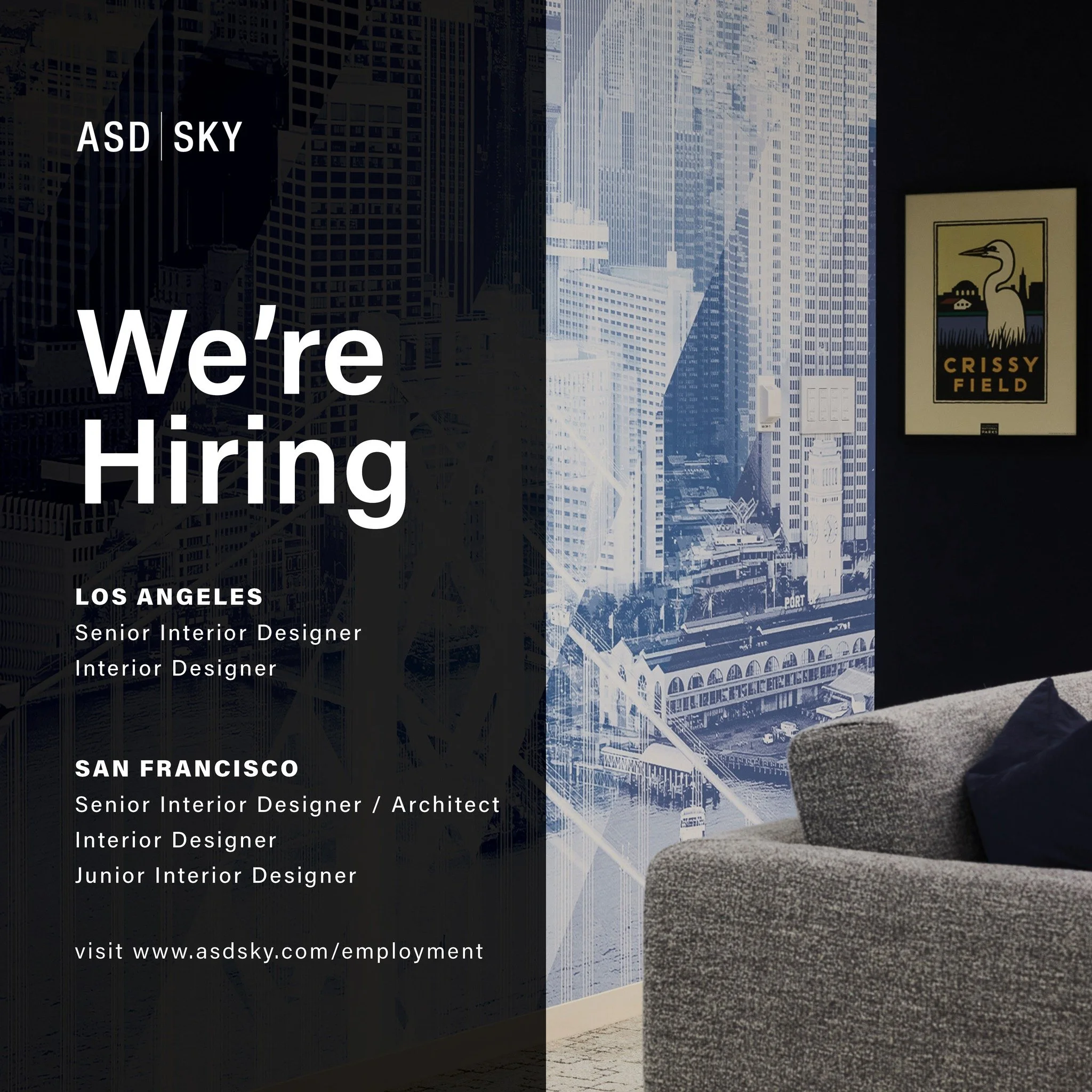 We&rsquo;re Hiring! Join our talented team of architects and designers at our Los Angeles and San Francisco offices. We're looking for creative, driven professionals ready to make an impact.

Explore open roles and apply now at www.asdsky.com/employm