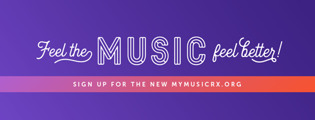 Banner reads, "Feel the Music, feel better!"