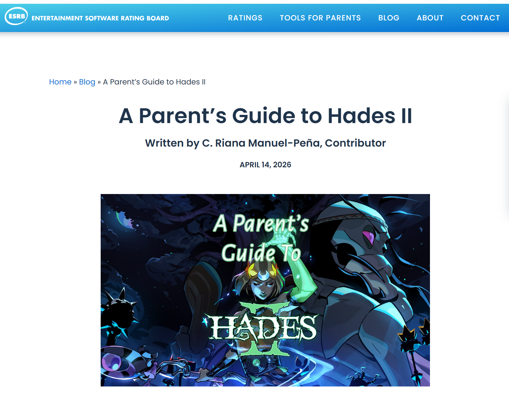 ESRB: A Parent’s Guide to Hades II, Written by C. Riana Manuel-Peña