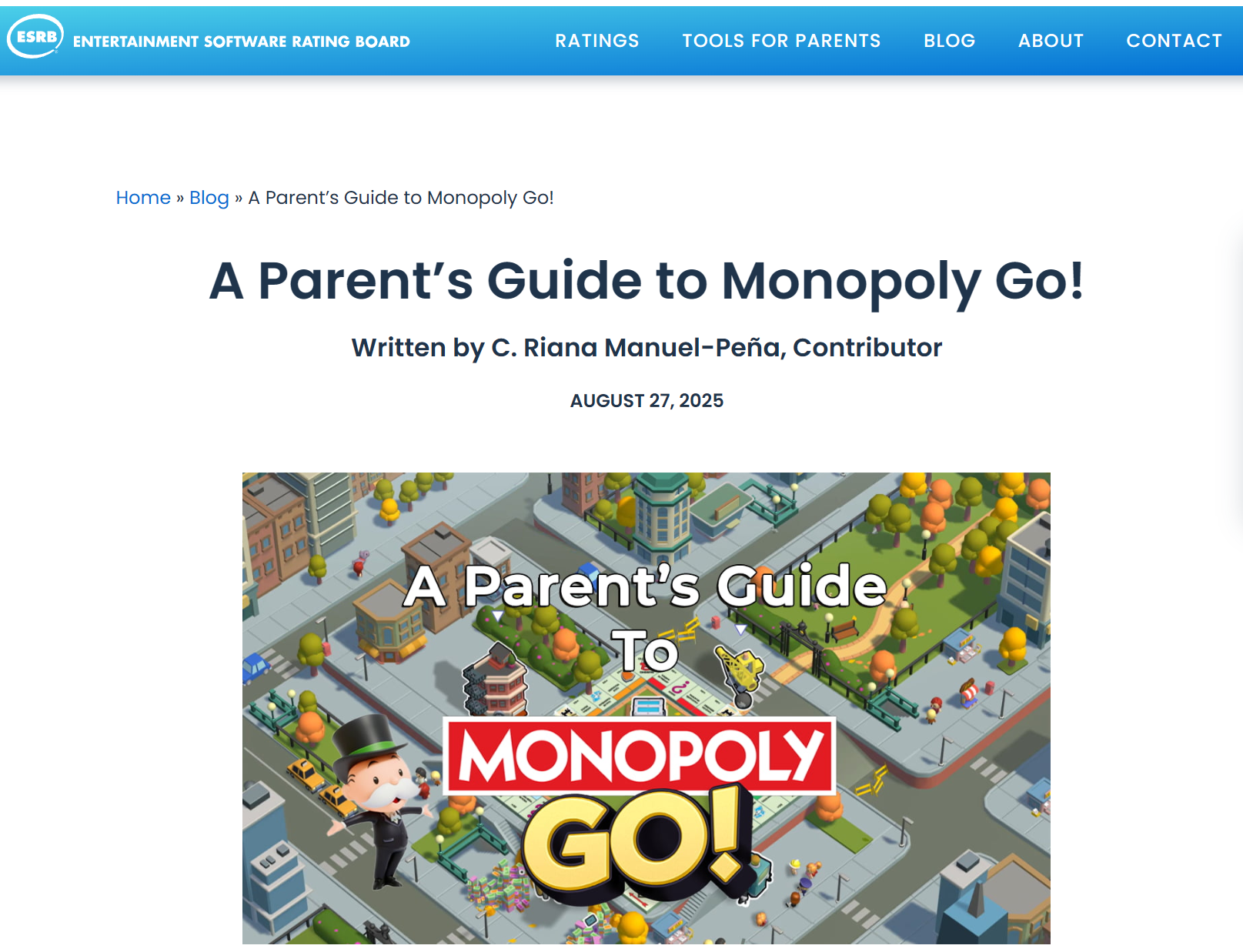 ESRB: A Parent’s Guide to Monopoly Go!, Written by C. Riana Manuel-Peña
