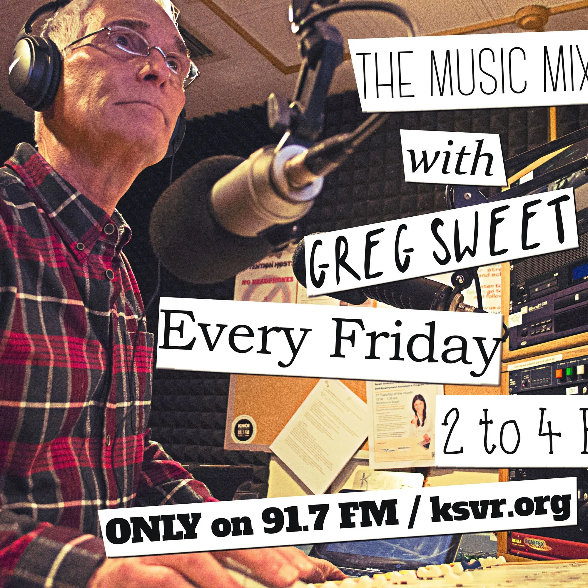 Friday Afternoon Music Mix Gregory Sweet with headphones on.